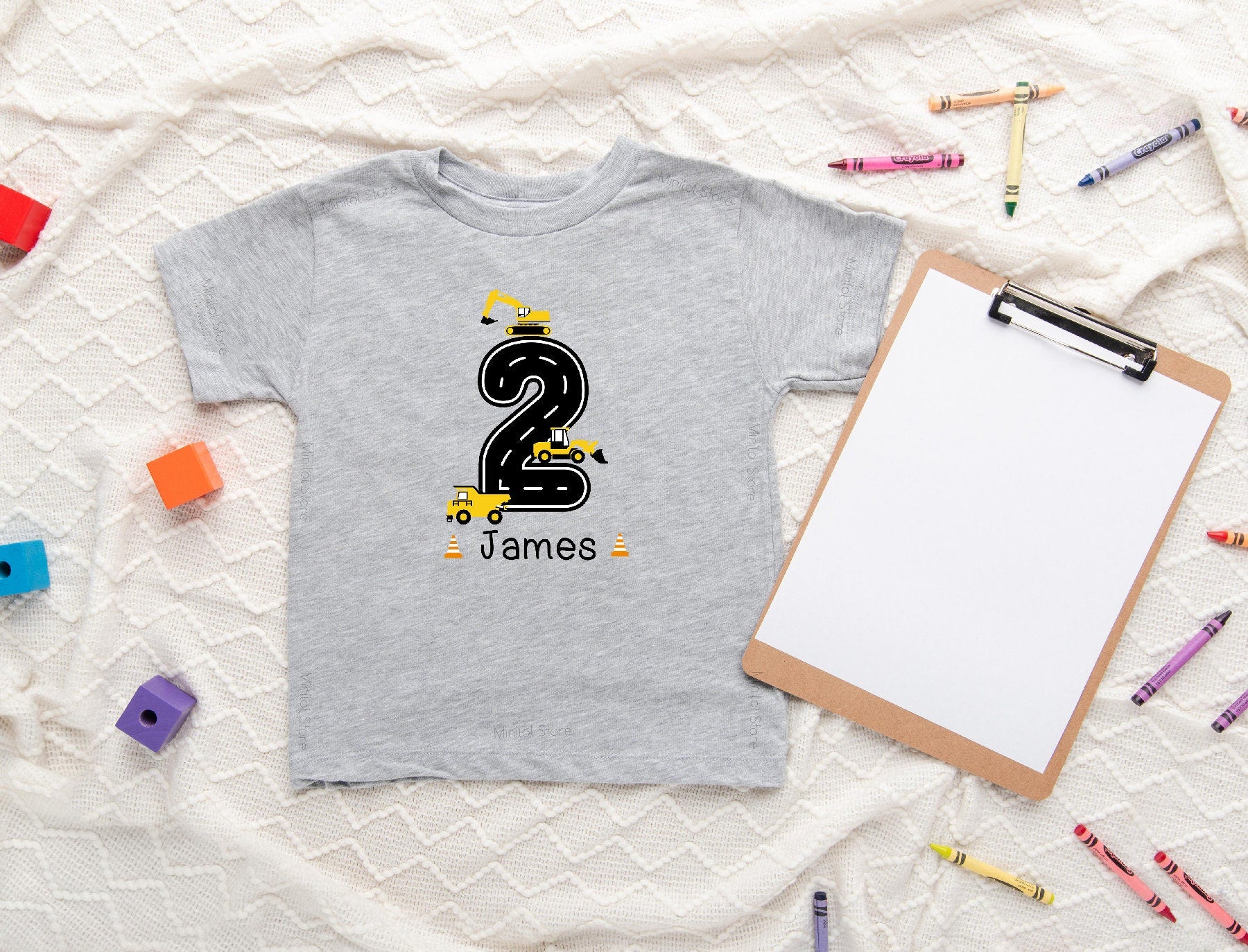 Personalized Construction Trucks Second  Birthday Kids Shirt, Personalized Birthday Shirt, Boys Construction Themed Second Birthday Shirt