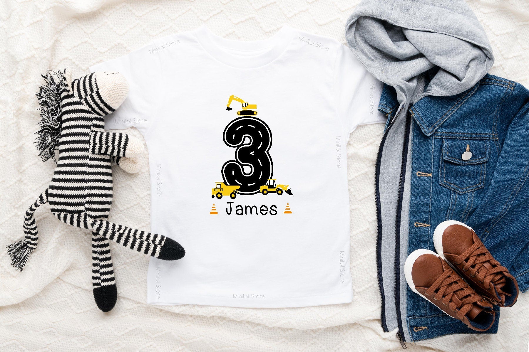 Construction Trucks Birthday Shirt, Boys Birthday Shirt, Contruction Themed 3rd Birthday Shirt, Consturction Themed Birthday Gift