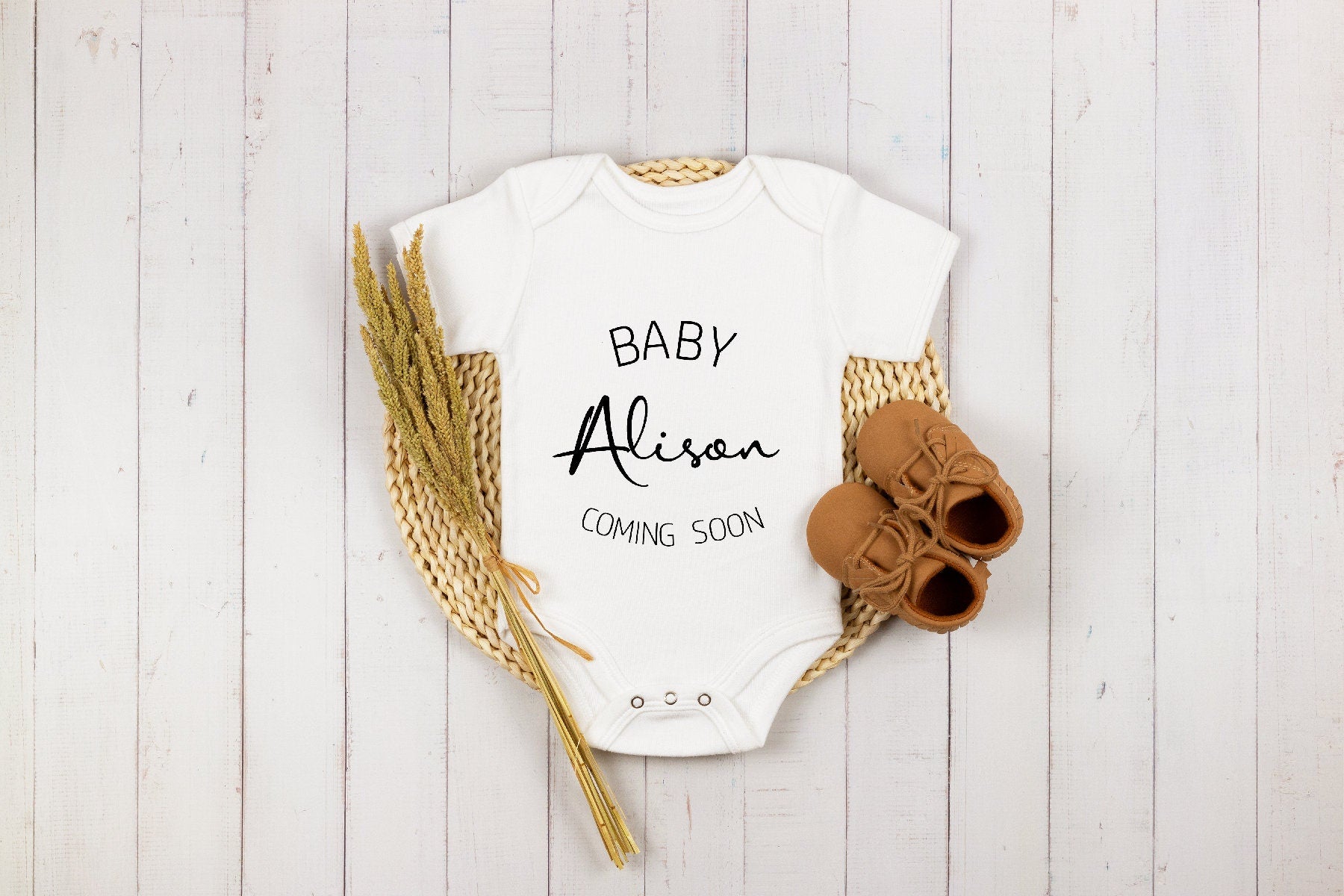 Pregnancy Announcement Name Baby Onesie® Personolized Announcement Onesie® Baby Name Onesie® Coming Soon Baby Onesie®