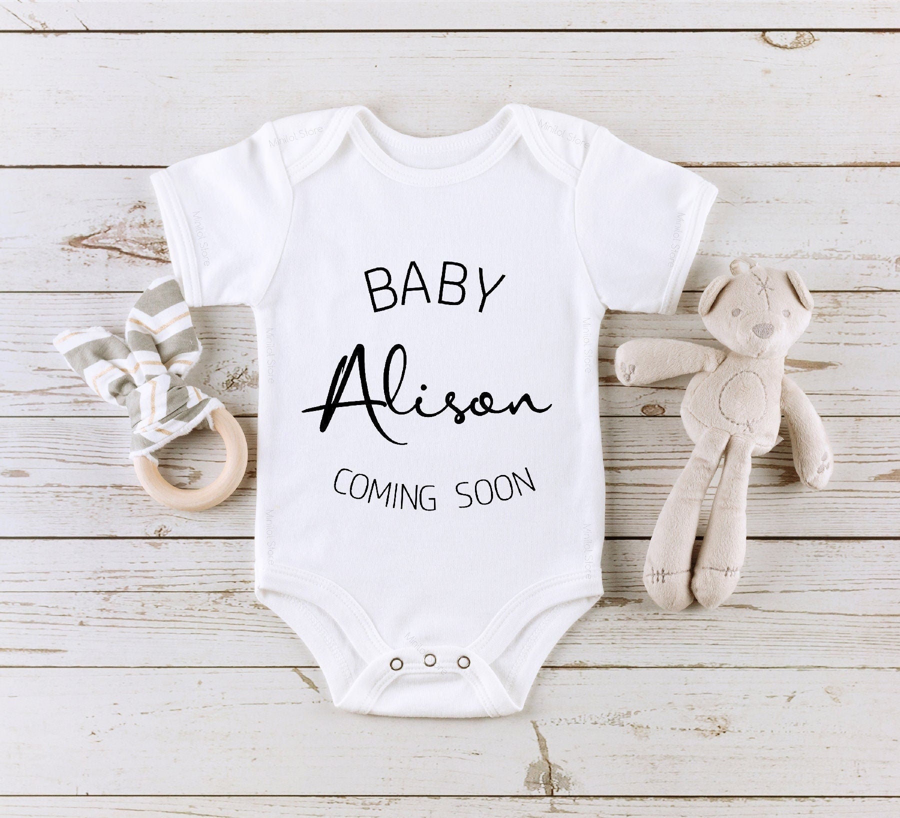 Pregnancy Announcement Name Baby Onesie® Personolized Announcement Onesie® Baby Name Onesie® Coming Soon Baby Onesie®