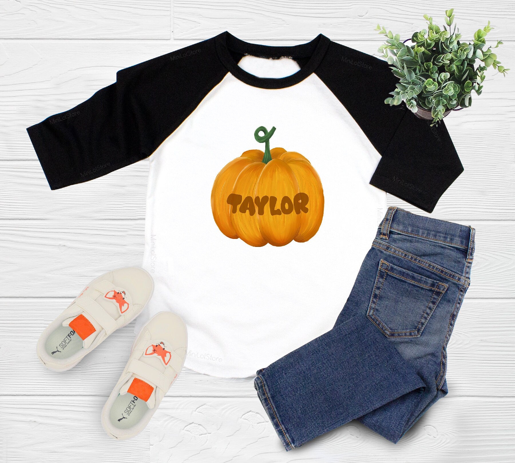 Alternate baby or kids garment view for Personalized Pumpkin Fall Kids Shirt