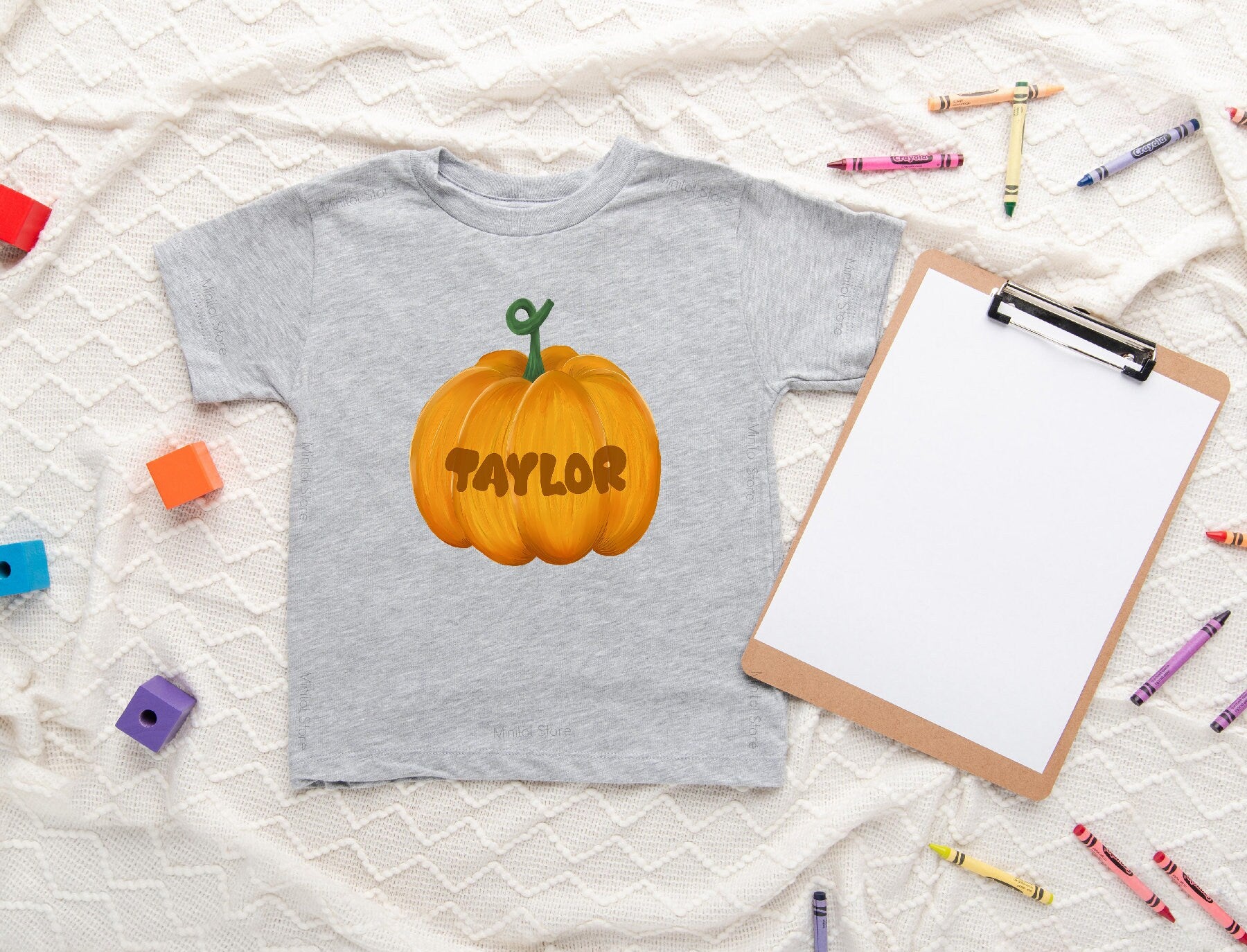 Lifestyle mockup featuring Personalized Pumpkin Fall Kids Shirt