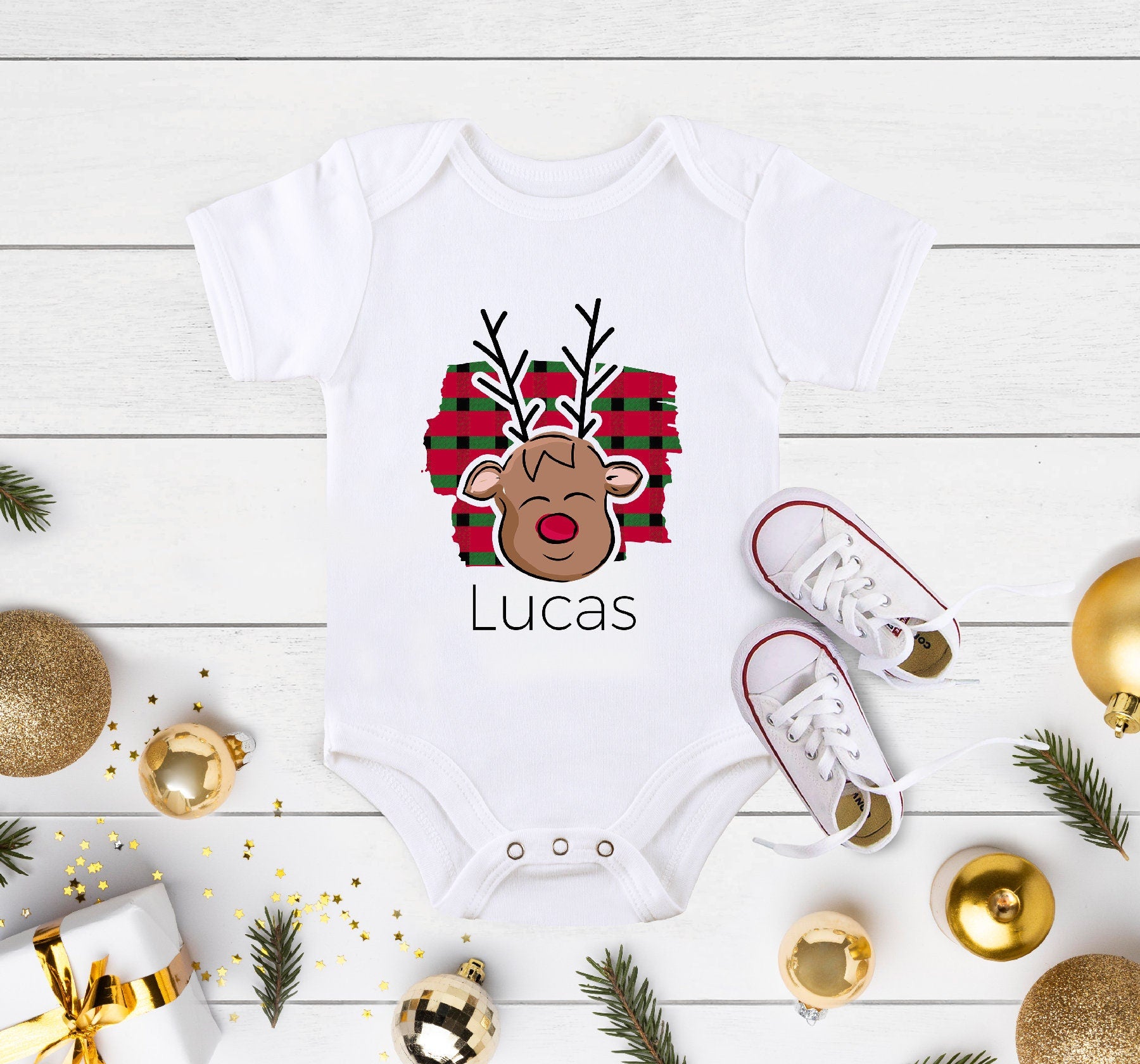 Personalized Deer Boys Christmas Onesie®, Toddler Christmas Raglan, Boys Christmas Gift, Baby Boy Christmas Onesie®, Sibling Christmas Tee