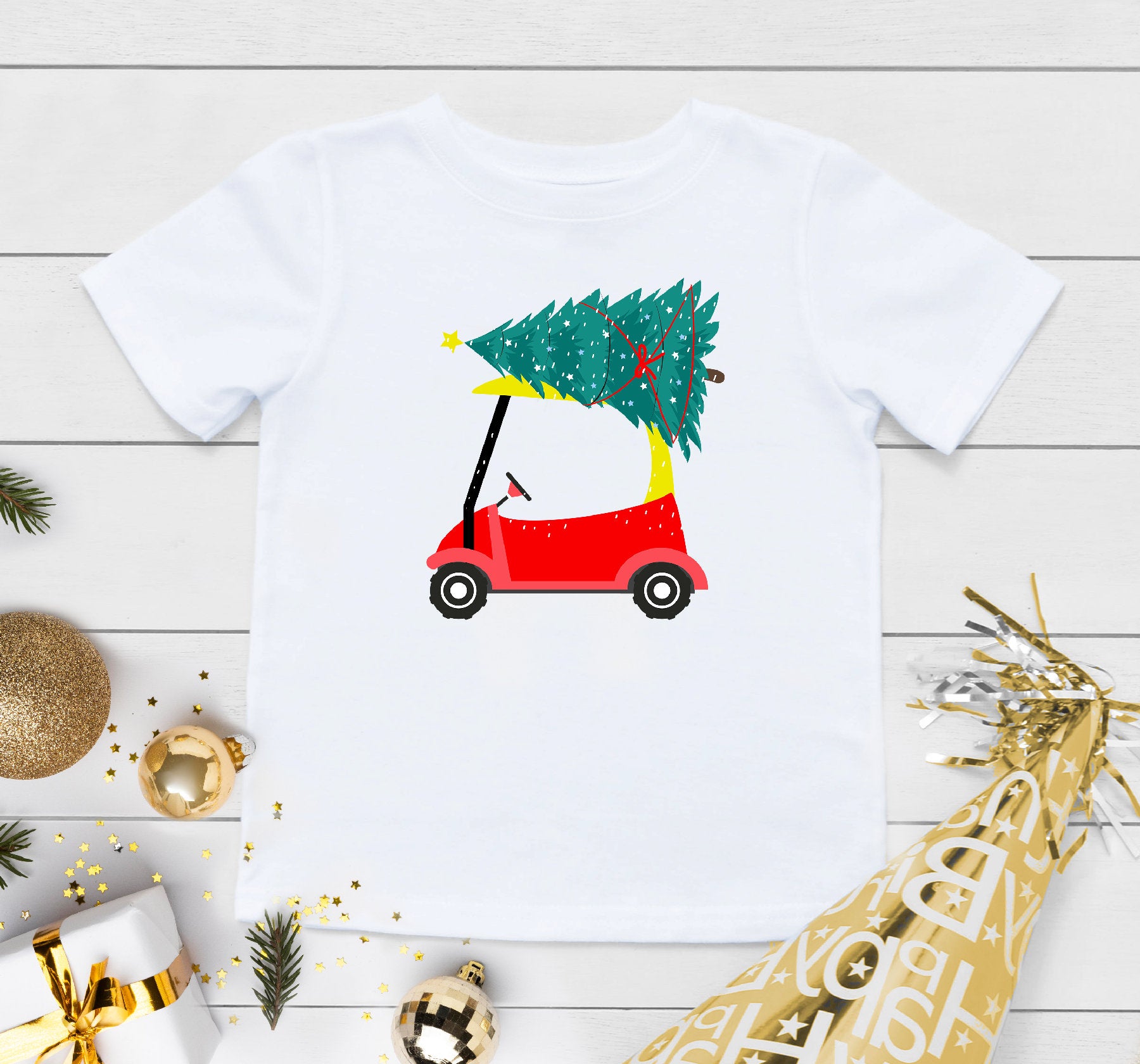 Christmas Tree Kids Shirt, Red Car Christmas Kids Shirt, Christmas Baby Gift, Holiday Onesie® Cute Christmas Baby Bodysuit, Red Car Kids Tee