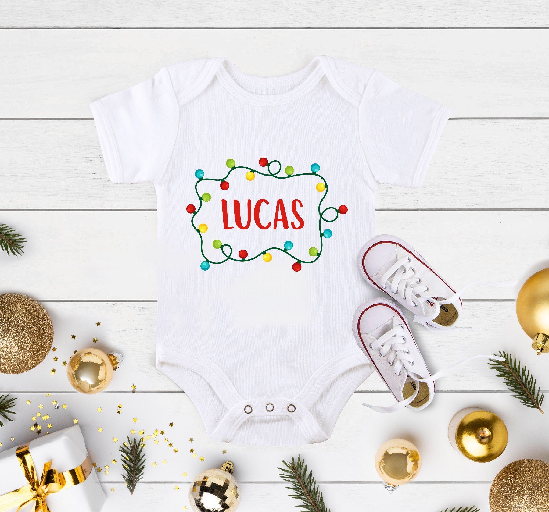 Personalized Name Christmas Kids Shirt, Personalized Christmas For Baby Onesie®, Christmas Light Boys Toddler Shirt, Christmas Shirts