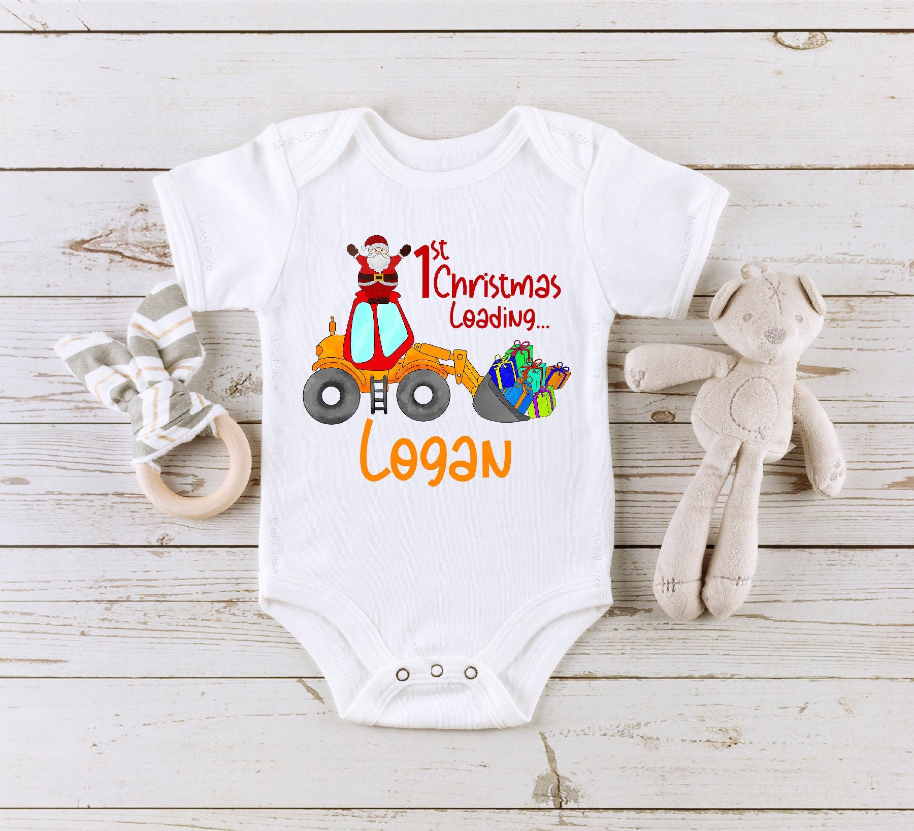 Personalized Christmas Baby Announcement, 1st Christmas Loading Onesie®, Baby Christmas Onesie®, Construction Baby Onesie®, Christmas Gift