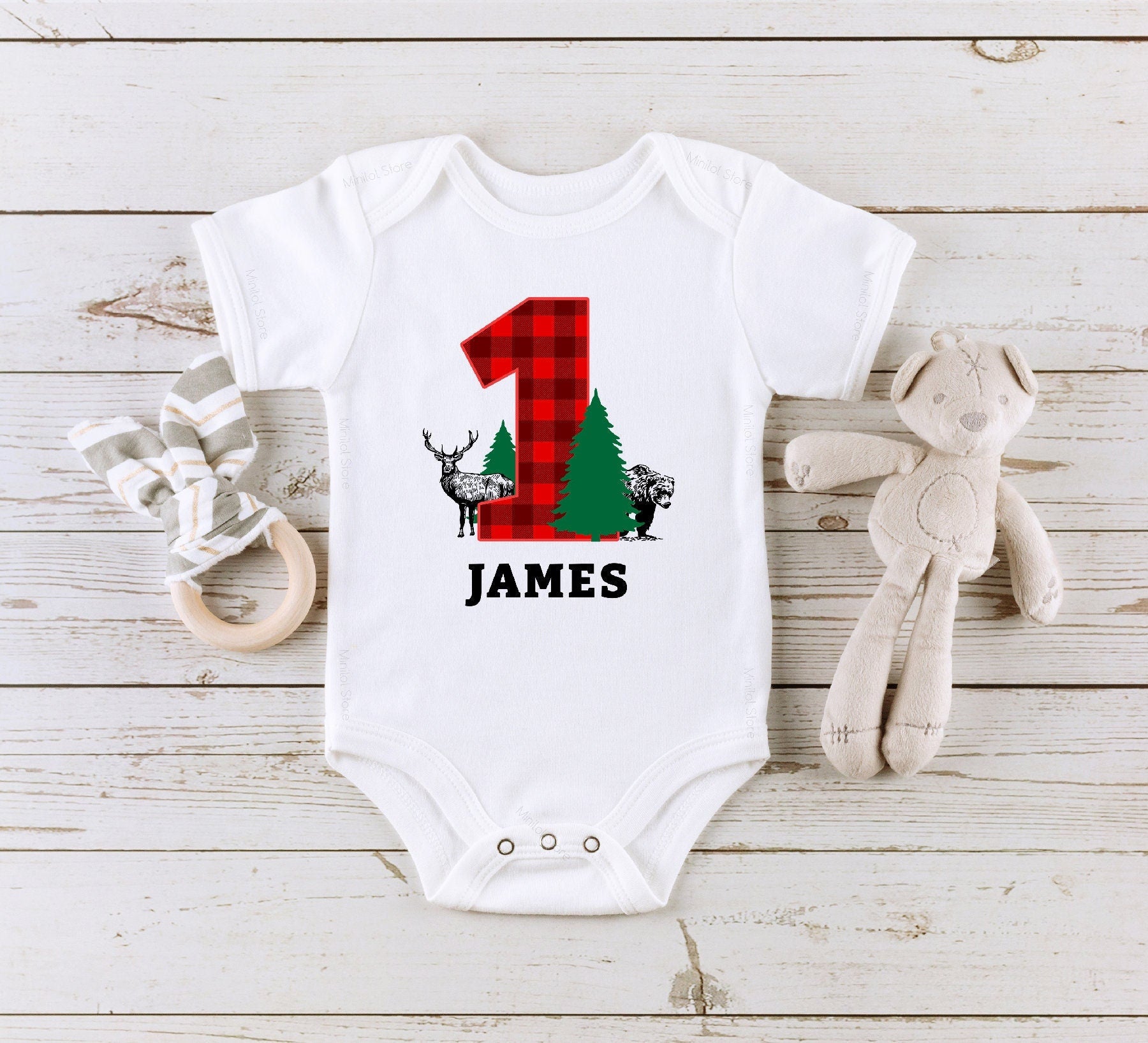 Personalized Wild One Birthday Onesie®, Red Flannel Winter Theme Birthday, Baby Christmas Onesie®, Personalized Christmas Baby Onesie®