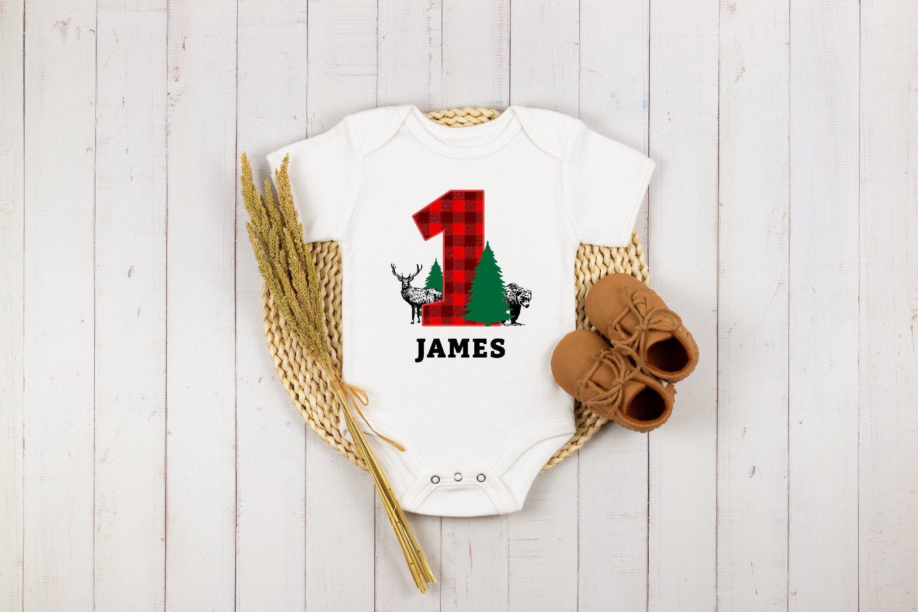 Personalized Wild One Birthday Onesie®, Red Flannel Winter Theme Birthday, Baby Christmas Onesie®, Personalized Christmas Baby Onesie®