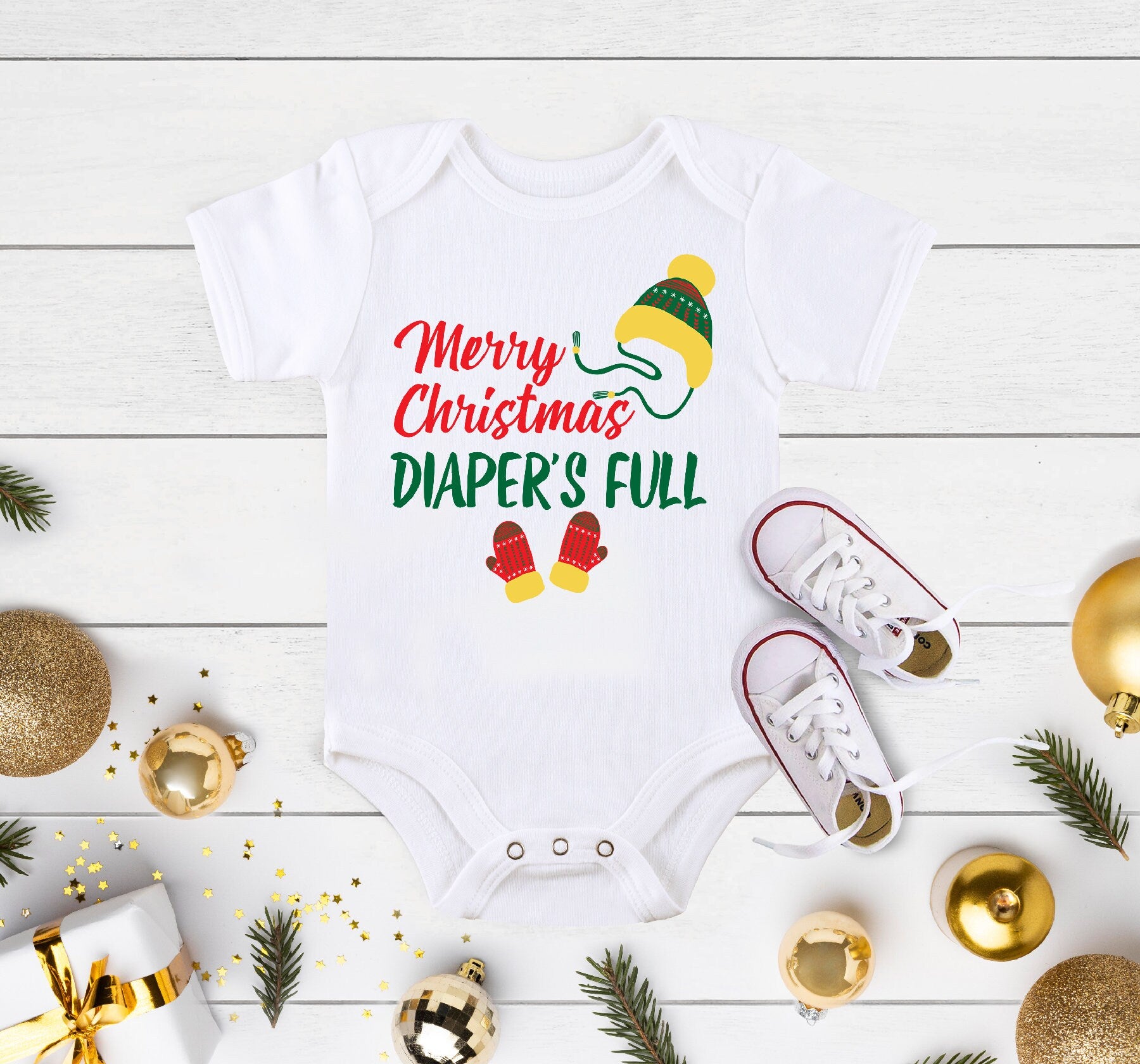 Merry Christmas Diaper's Full Baby Onesie®, Funny Christmas Baby Onesie® Cute Holiday Baby Onesie®, Merry Christmas Onesie®, Funny Christmas