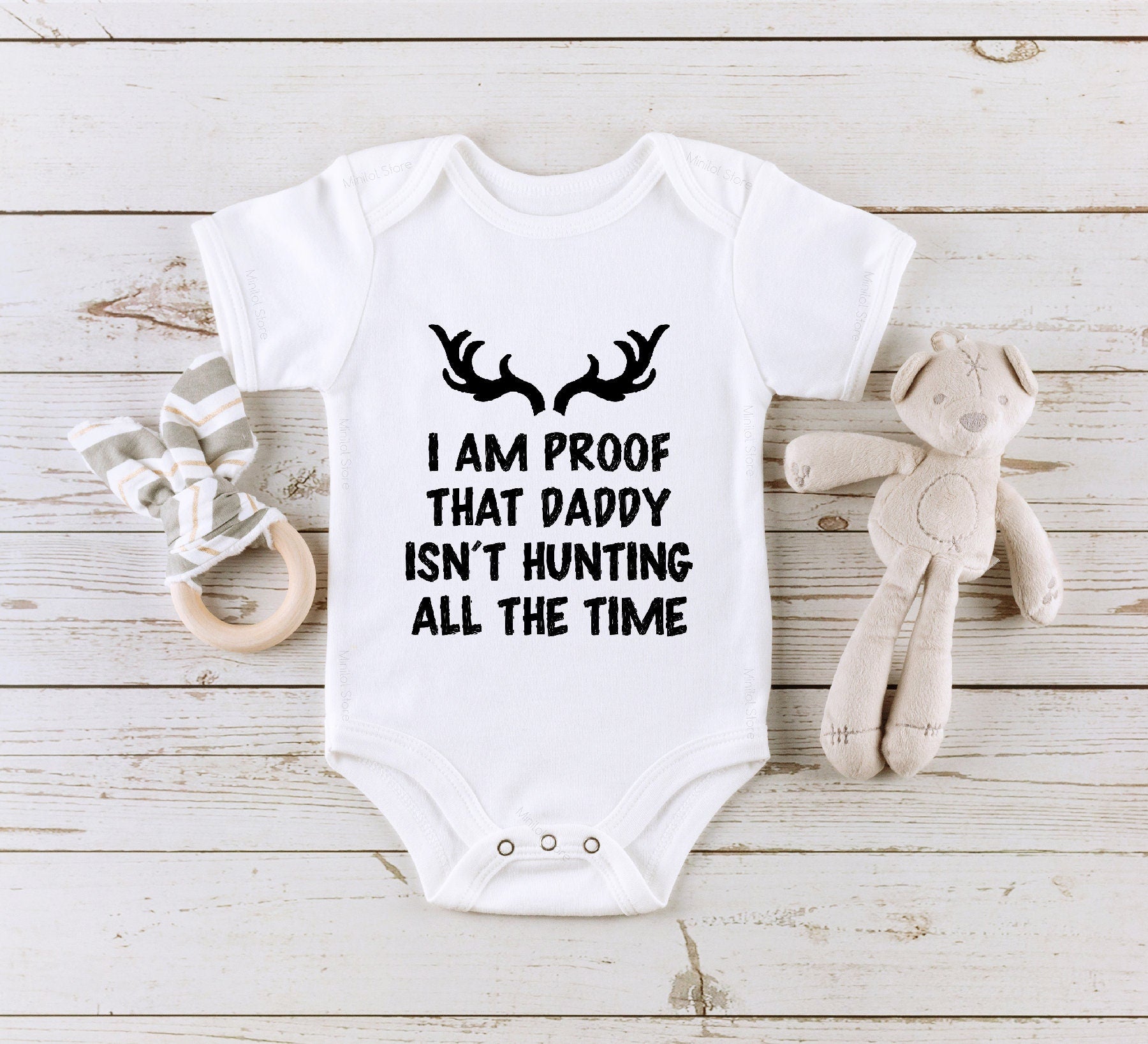 Baby Announcement Onesie®, Proof Daddy Doesn't Hunt all the Time Onesie®,  Funny Baby Onesie®, Pregnancy Reveal, Baby Shower Gift