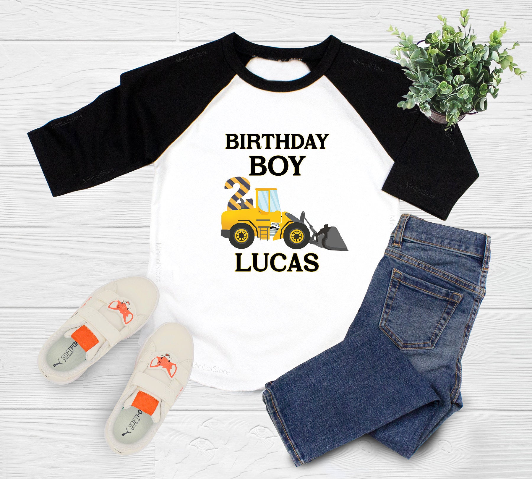 Personalized Yellow Truck Second Birthday Shirt, Personalized Construction Shirt, Personalized Birthday Party Clothes, Construction Birthday