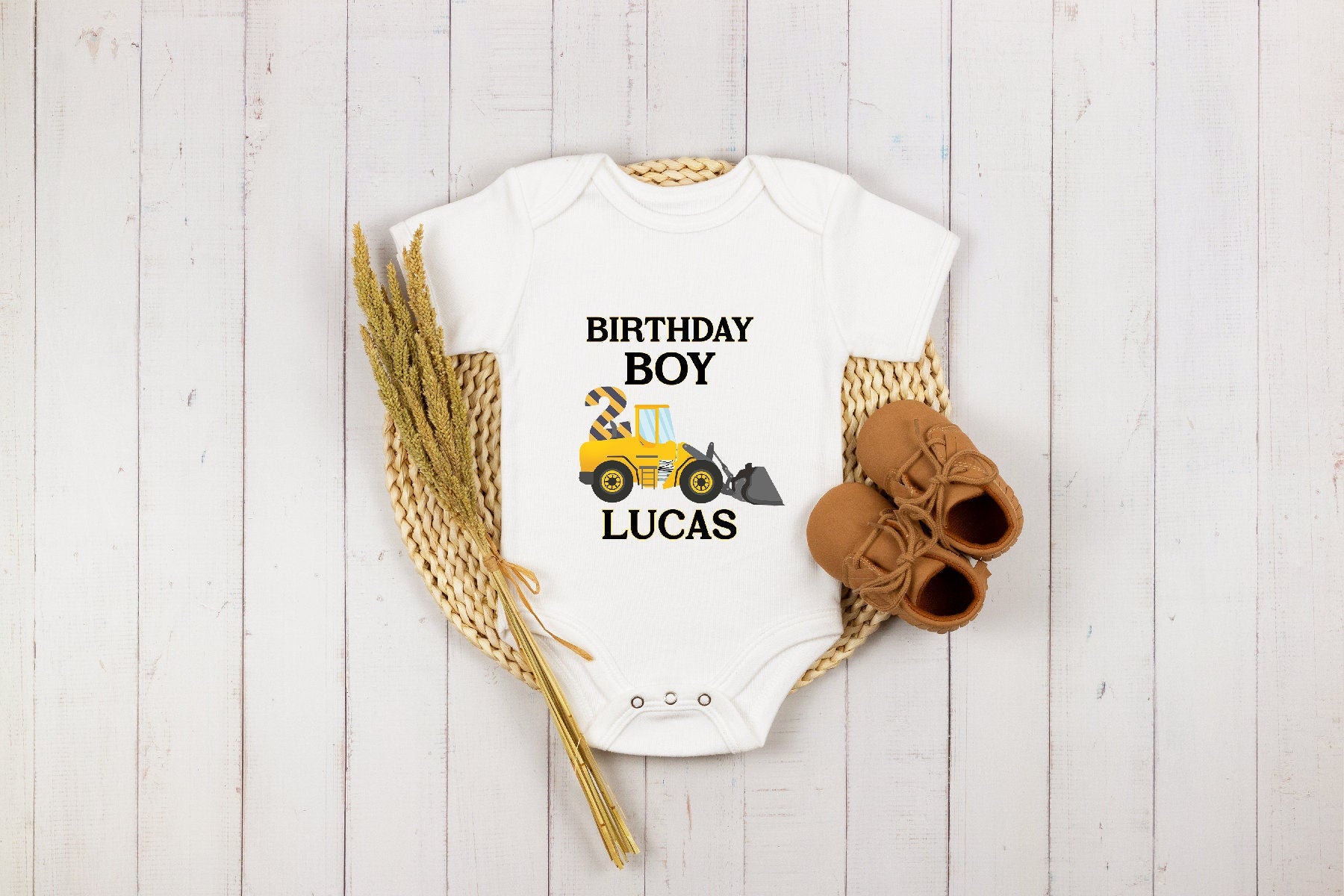 Personalized Construction Shirt, Personalized Birthday Party Clothes, Personalized Yellow Truck Second Birthday Shirt, Construction Birthday