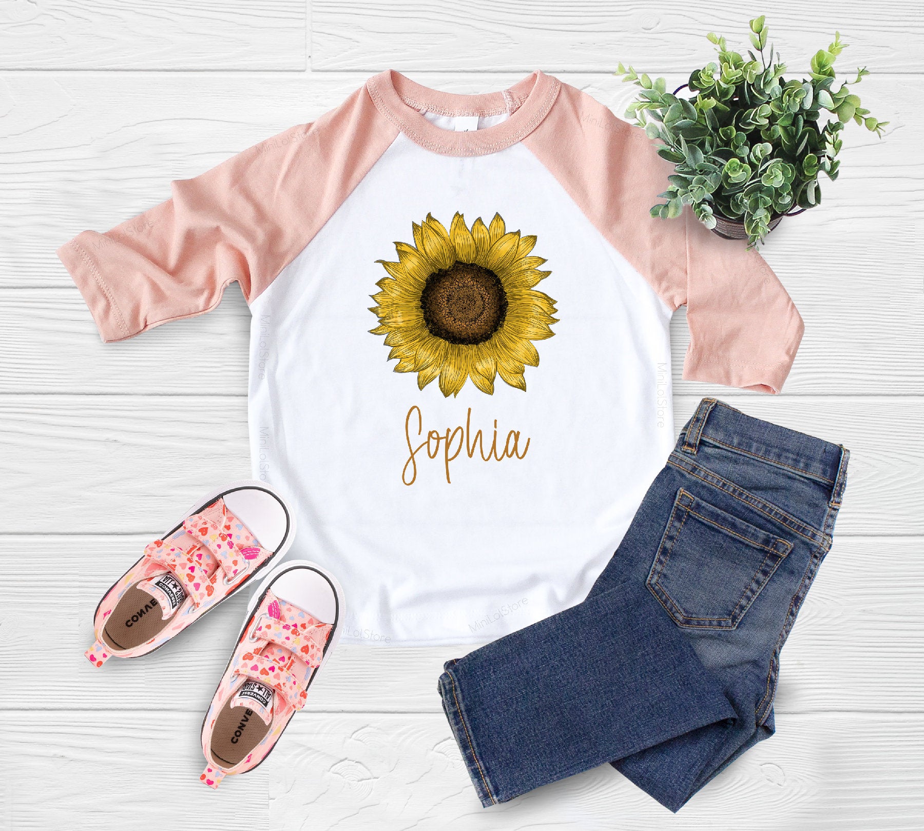 Personalized Name Sunflower Toddler Shirt, Personalized Name Sunflower Baby Onesie®, First Birthday Baby Bodysuit, Baby Girl Gift