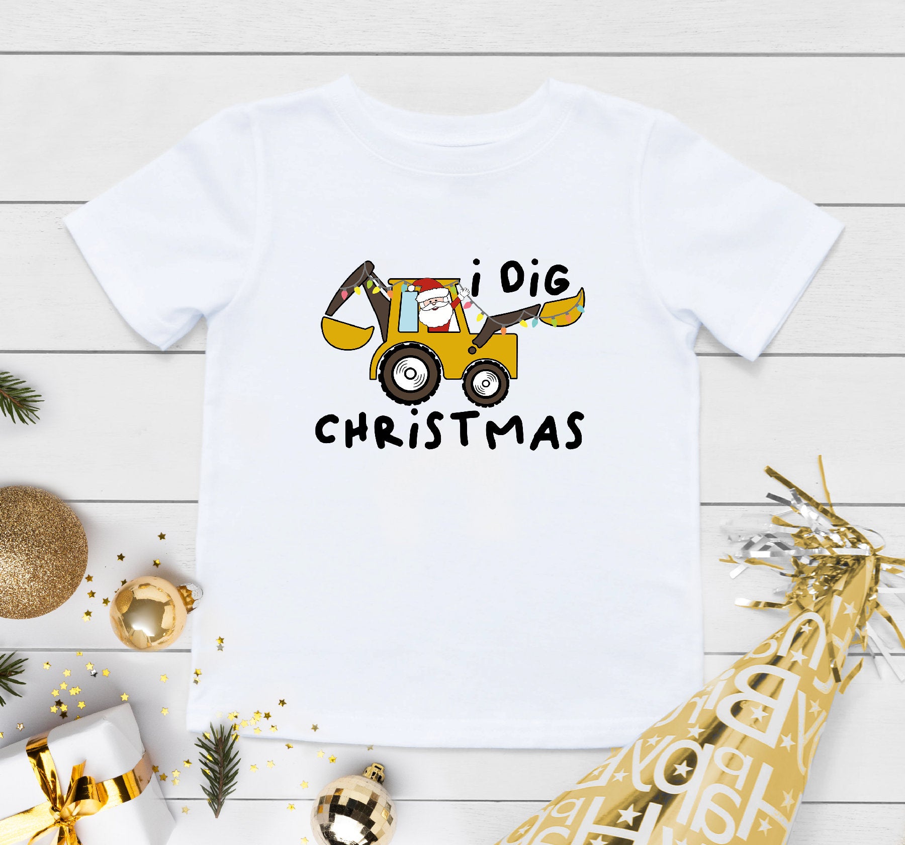 Christmas Construction Shirt,  I Dig Christmas Backhoe Heavy Equipment Toddler Shirt, Funny Christmas Baby Onesie®, Construction Shirt