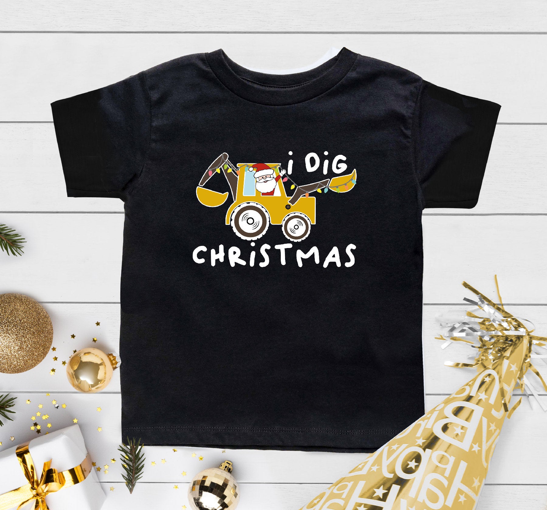 Christmas Construction Shirt,  I Dig Christmas Backhoe Heavy Equipment Toddler Shirt, Funny Christmas Baby Onesie®, Construction Shirt