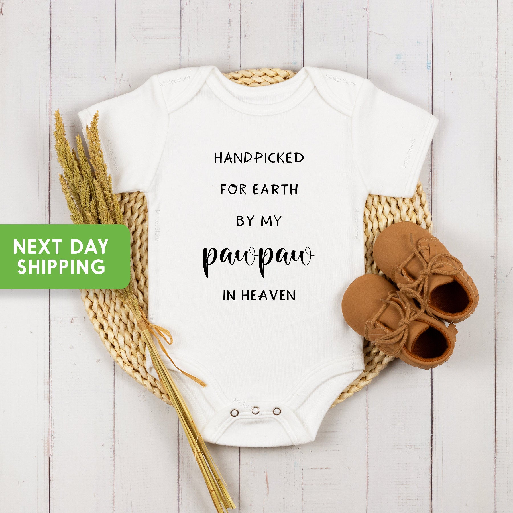 Pawpaw in Heaven Onesie®, Personalized Grandpa or Grandma Memorial Onesie®, Handpicked For Earth Baby Onesie®, Pregnancy Announcement