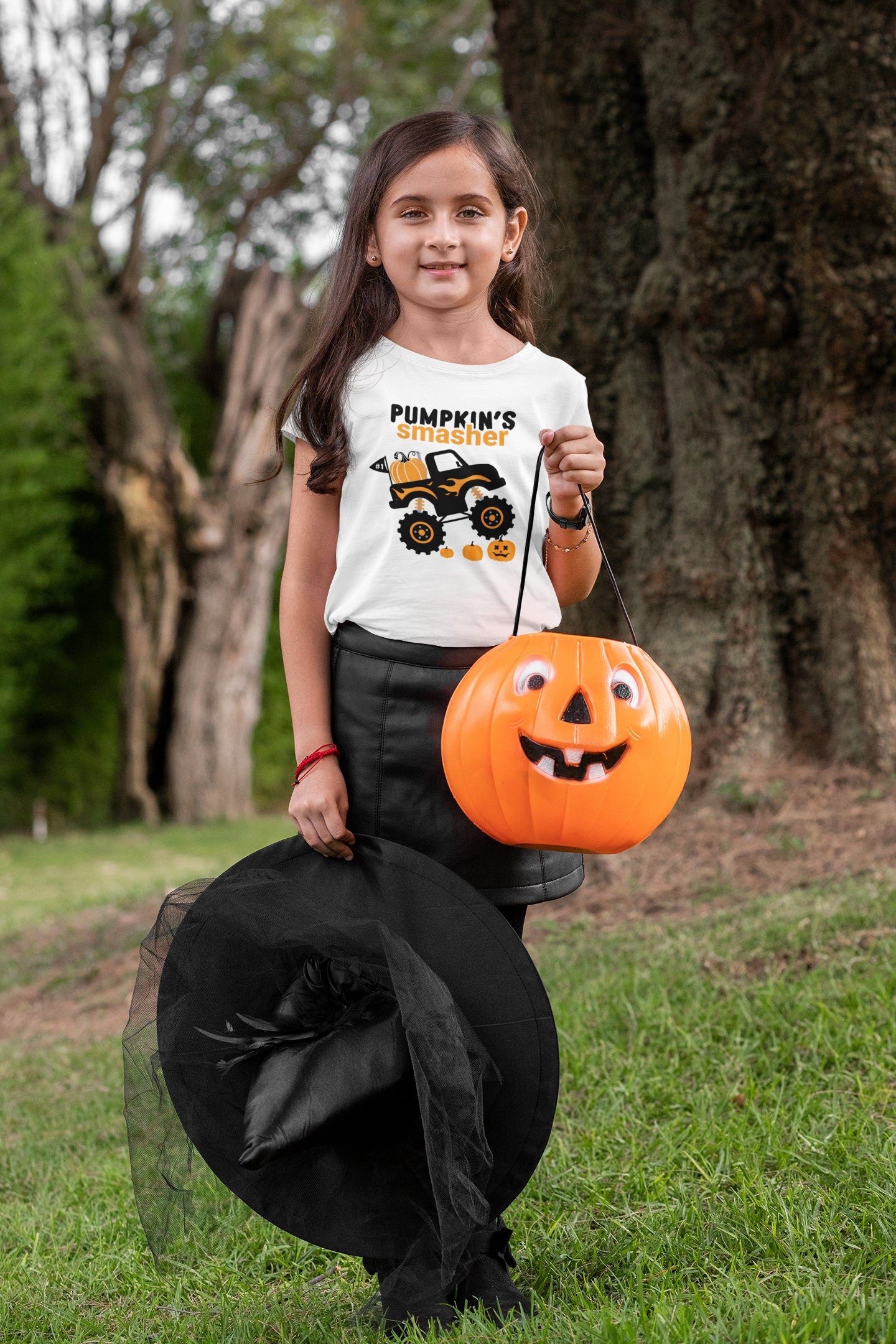 Baby toddler and youth size chart for Pumpkin Smasher Monster Truck Halloween Toddler Shirt