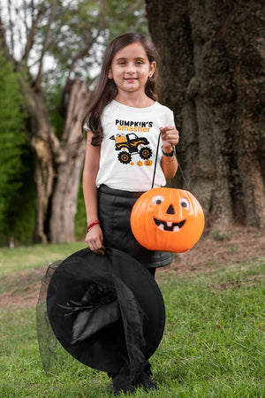Baby toddler and youth size chart for Pumpkin Smasher Monster Truck Halloween Toddler Shirt