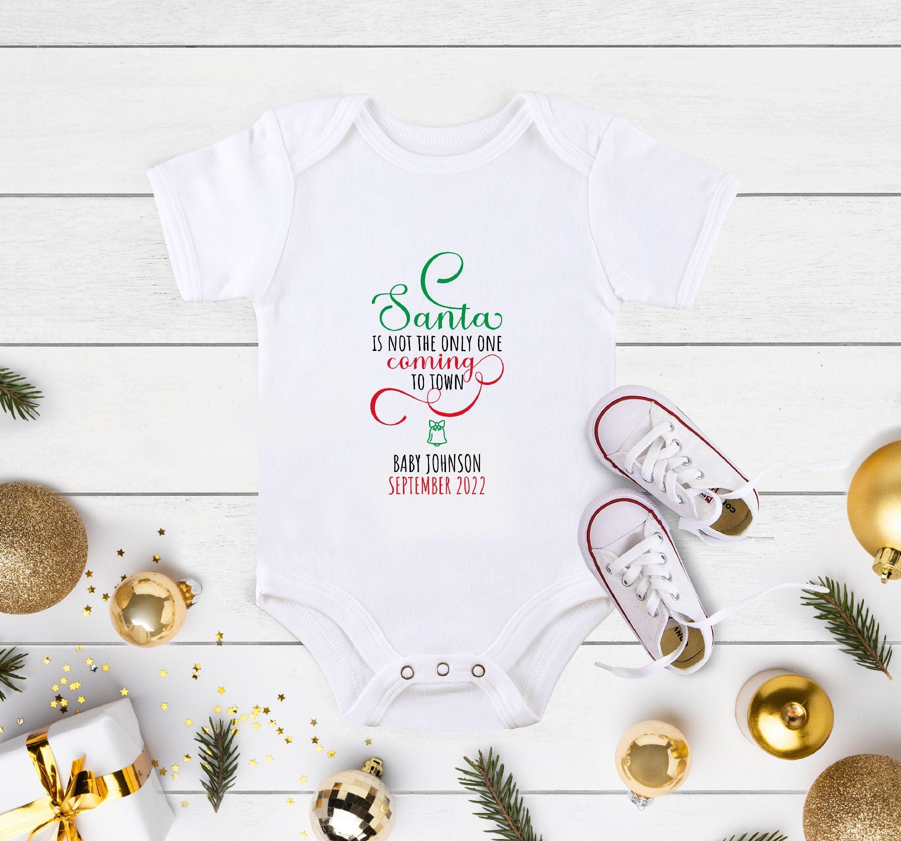 Santa Isn't The Only One Coming To Town, Personalized Christmas Baby Announcement, Christmas Pregnancy Announcement, New Year Surprise