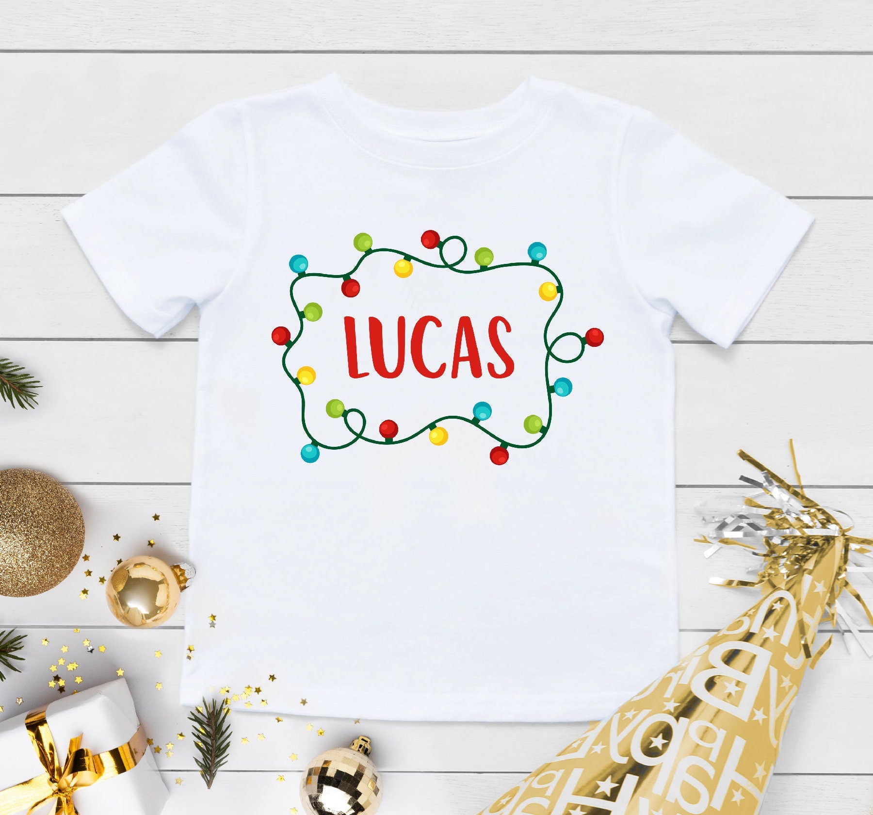 Personalized Name Christmas Kids Shirt, Personalized Christmas For Baby Onesie®, Christmas Light Boys Toddler Shirt, Christmas Shirts