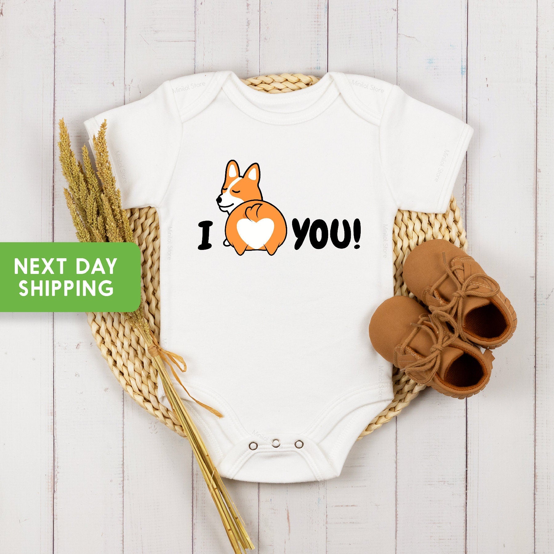 I Love You Corgi Butt Onesie®, Corgi Themed Onesie®, Funny Animal Themed Baby Clothes, Baby Shower Gift, Funny Baby Onesie®