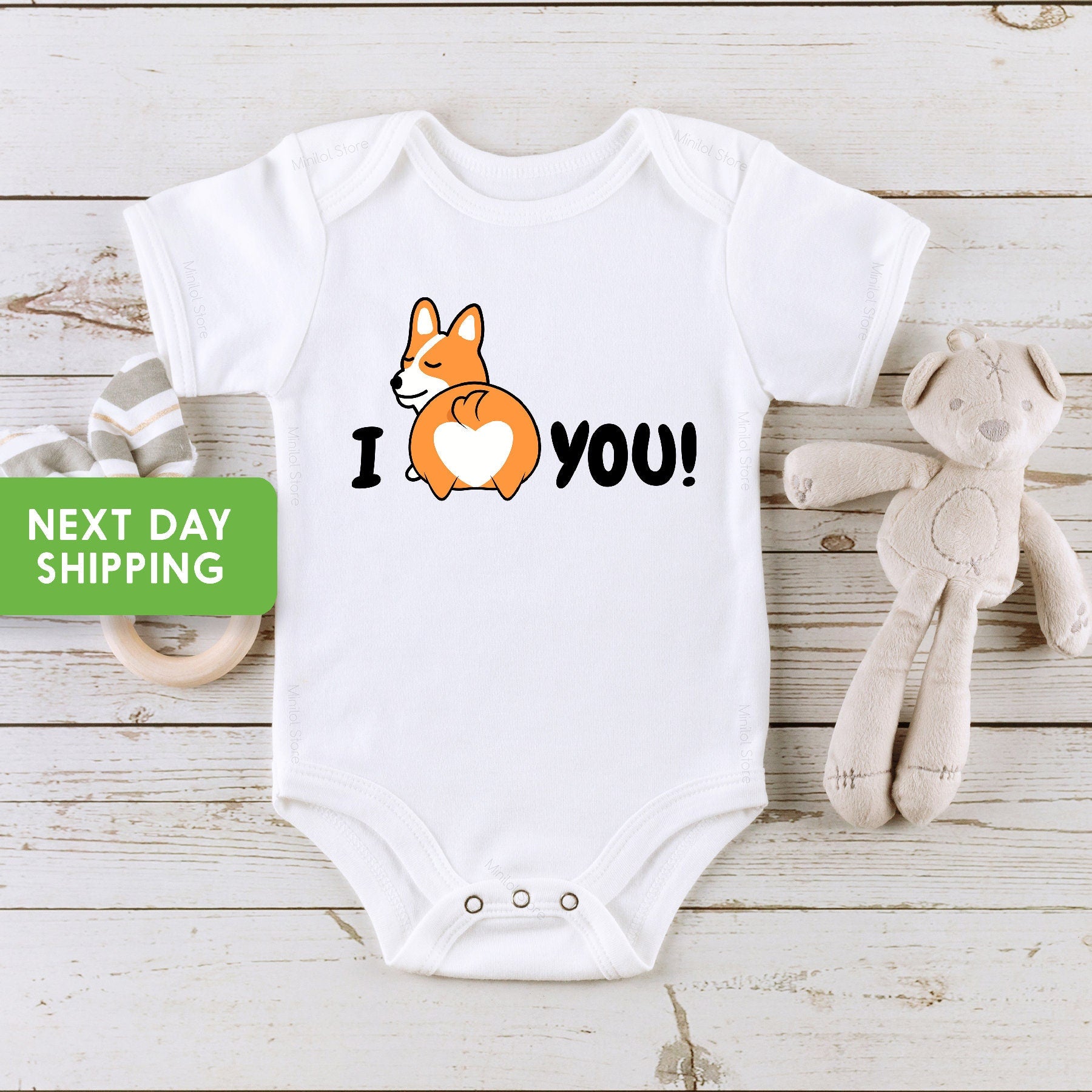 I Love You Corgi Butt Onesie®, Corgi Themed Onesie®, Funny Animal Themed Baby Clothes, Baby Shower Gift, Funny Baby Onesie®