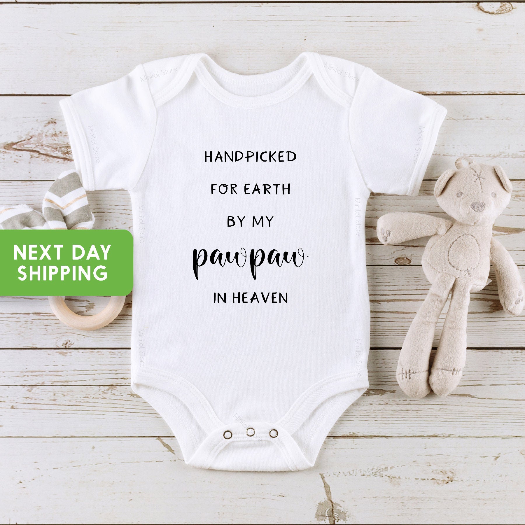 Pawpaw in Heaven Onesie®, Personalized Grandpa or Grandma Memorial Onesie®, Handpicked For Earth Baby Onesie®, Pregnancy Announcement