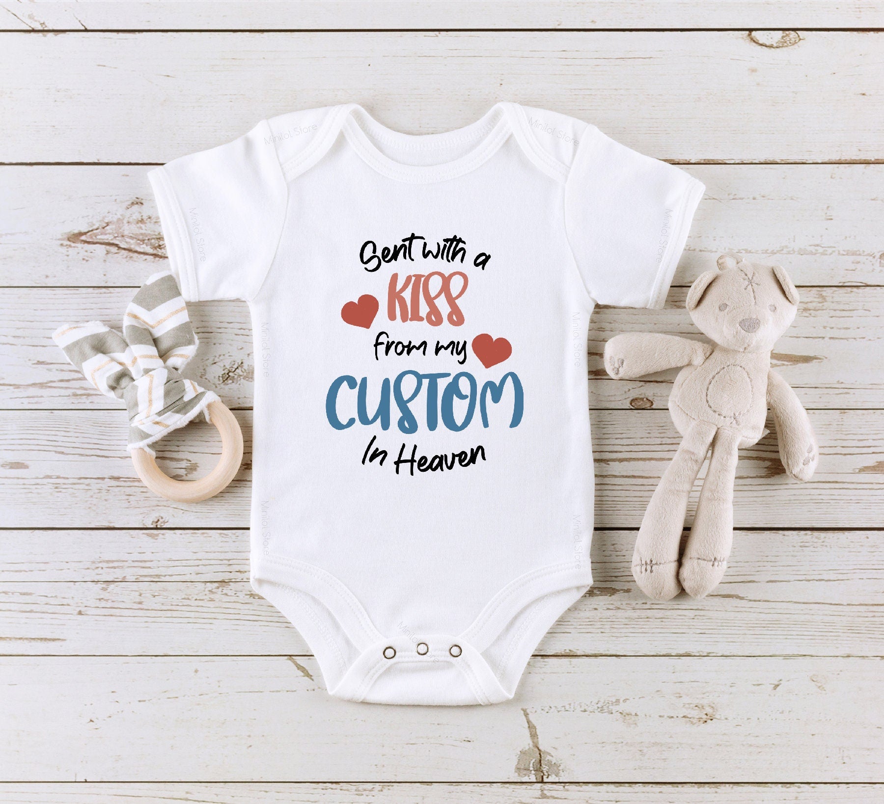 Sent With A Kiss By My "Custom" In Heaven Baby Onesie®, Personalized Baby Onesie®, Baby Shower Gift, Guardian Angel Bodysuit