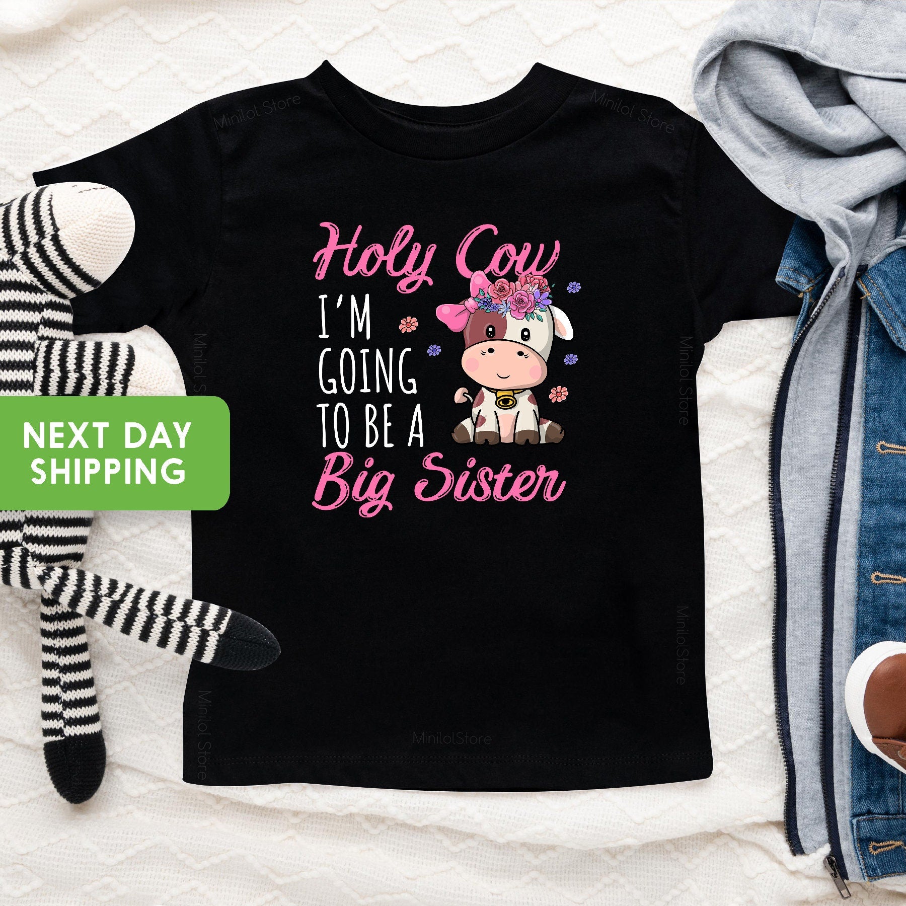 Holy Cow I'm Going to Be a Big Sister Pregnancy Announcement Shirt, Big Sister Cow Shirt, Sister Farm Shirt, Promoted to Big Sister