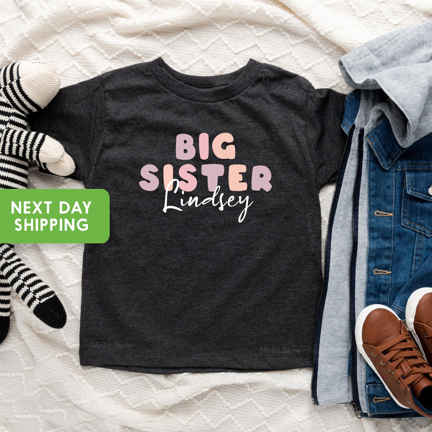 Personalized Big Sister Shirt, Baby Announcement, Pregnancy Reveal, Sister Announcement, Baby Grow, New Sister Gift, Siblings Kids Tee