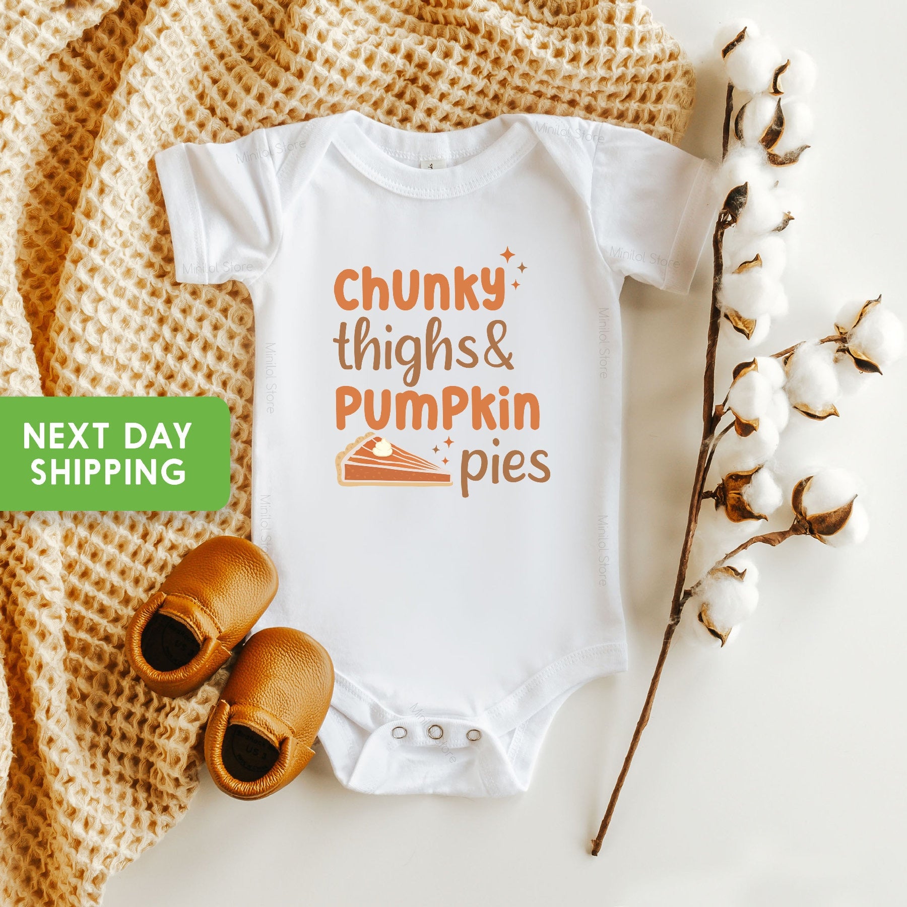 Chunky Thighs and Pumpkin Pies Baby Onesie®, Fall Vibes Baby Bodysuit for New Baby Gift,Cute Thanksgiving Outfit Gift for Baby, Thanksgiving