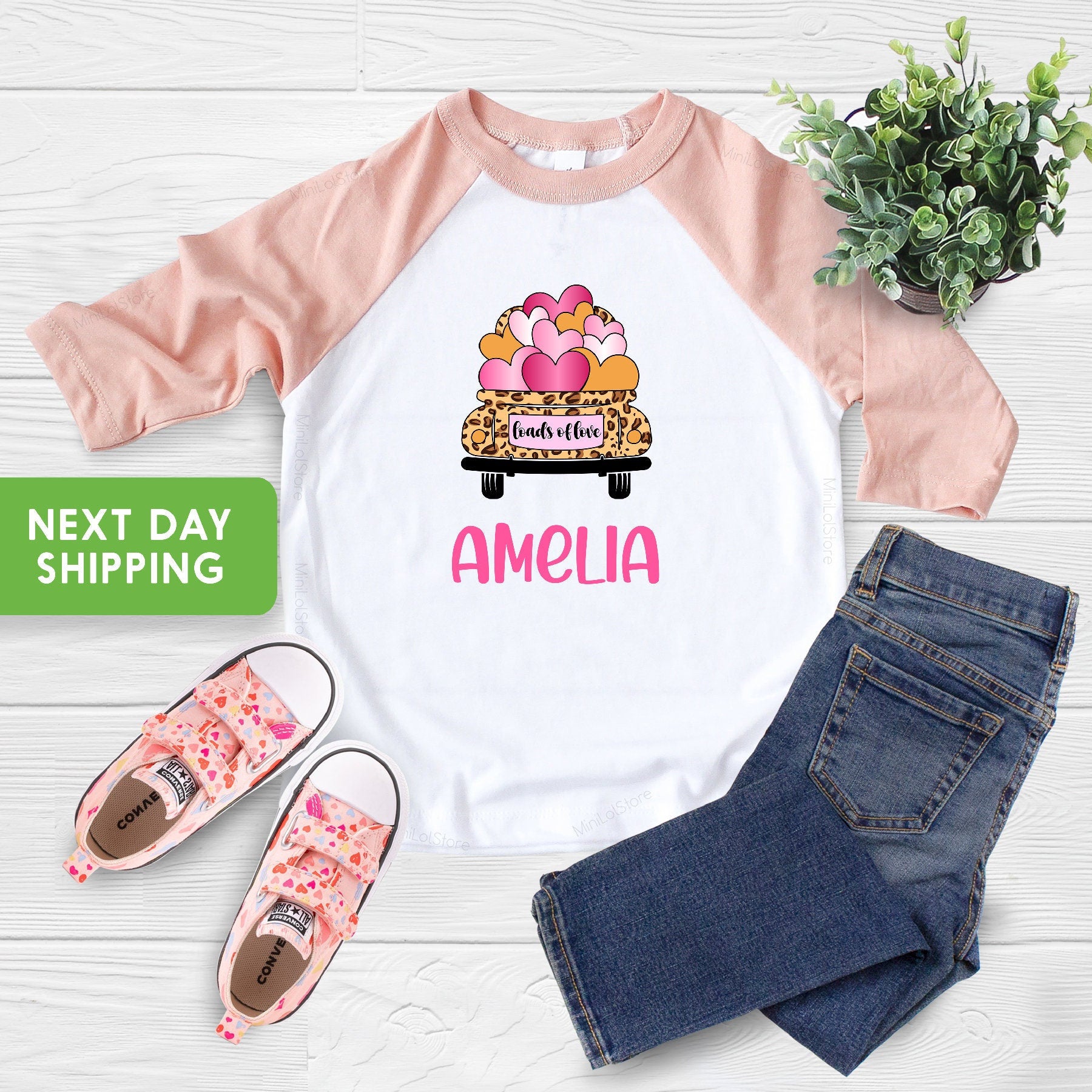 Personalized Name Valentine Girl Shirt, Valentines Day Shirt, Valentines Day Baby Onesie®, Truck Girl Valentine Shirt, Valentines Day Gift