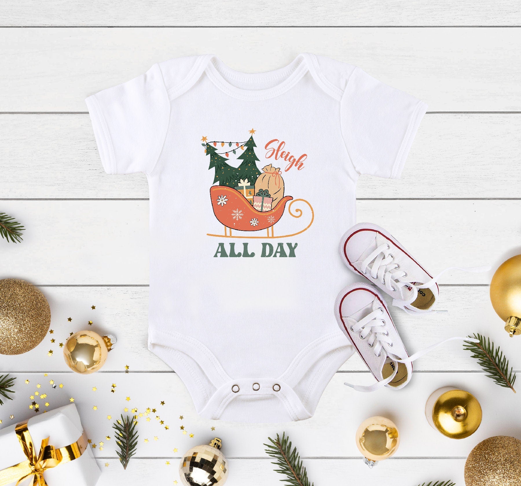 Sleigh All Day Onesie®, Christmas Onesie®, Reindeer Baby Onesie®, Funny Christmas Kids Shirt, Christmas Mistletoe Onesie®, Christmas Gift