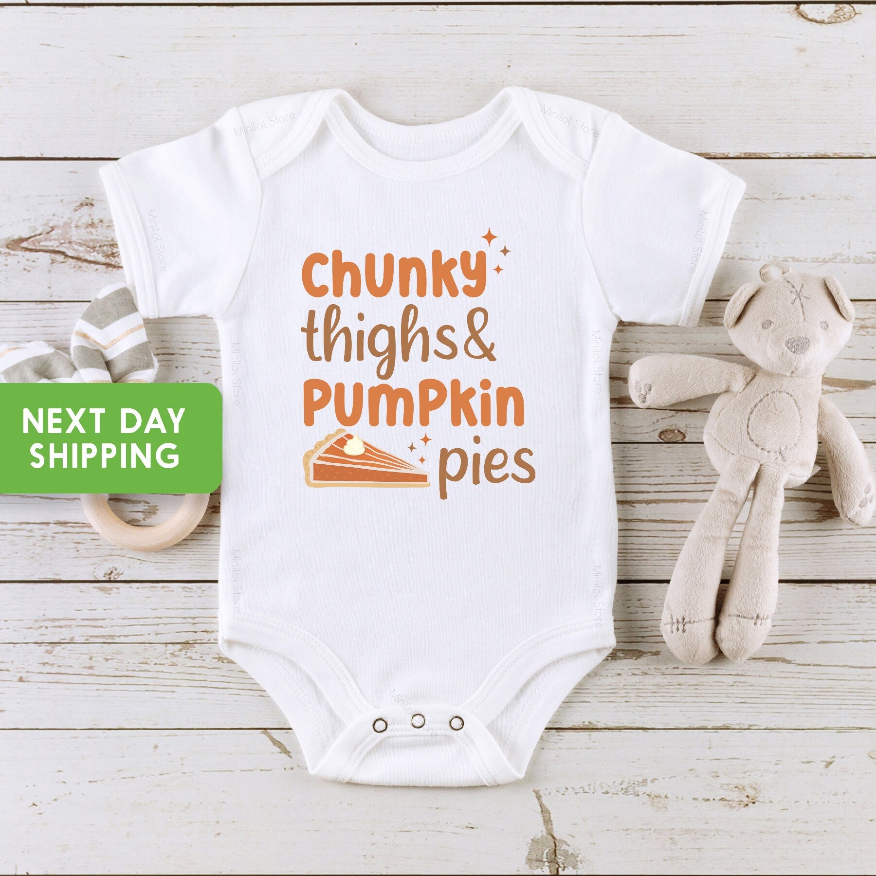 Chunky Thighs and Pumpkin Pies Baby Onesie®, Fall Vibes Baby Bodysuit for New Baby Gift,Cute Thanksgiving Outfit Gift for Baby, Thanksgiving