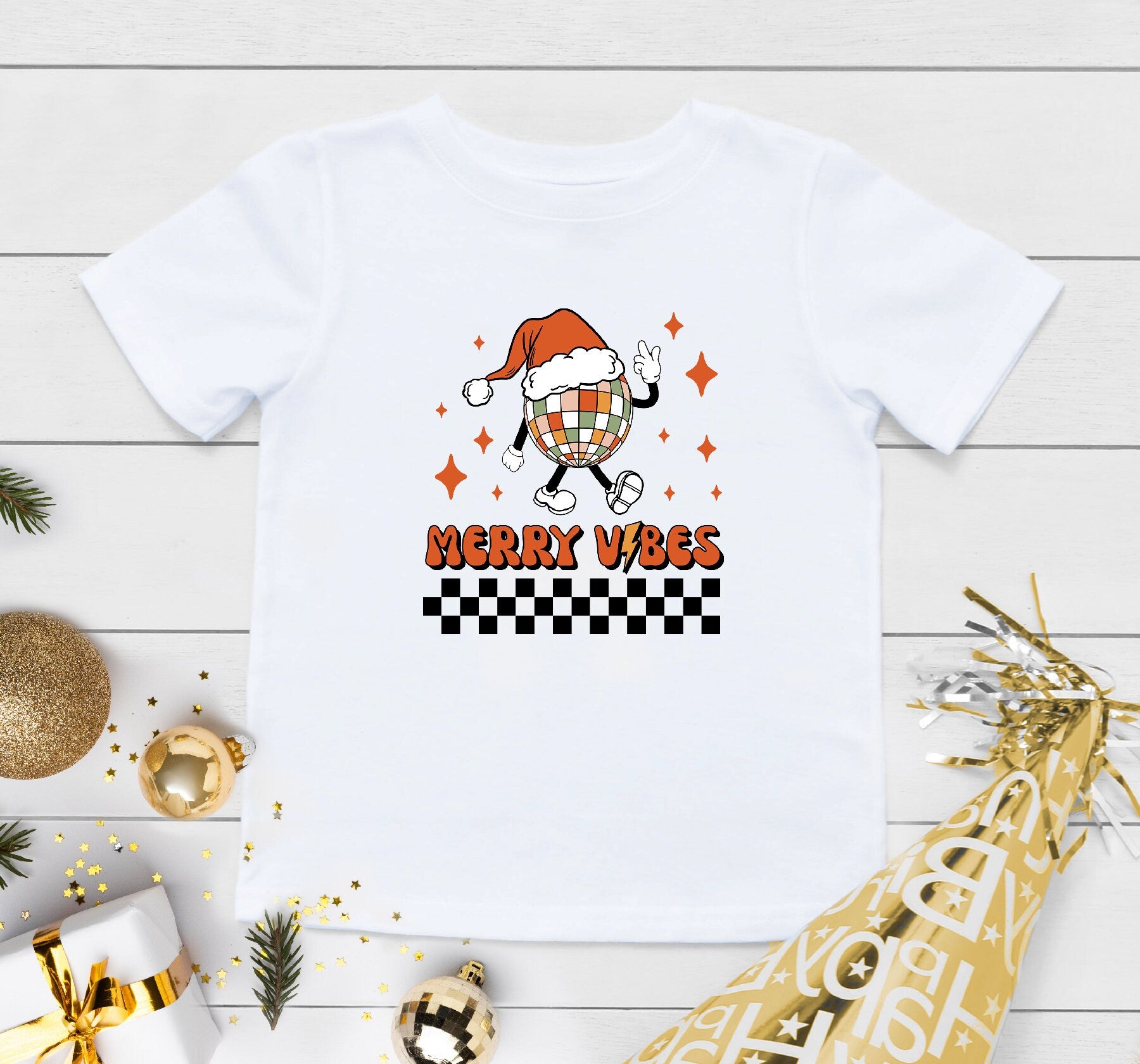 Merry Vibes Onesie®, Retro Christmas Kids Shirt, Holiday Toddler Tee, Santa Holiday Shirt, Christmas Mistletoe Baby Boy Girl Onesie®