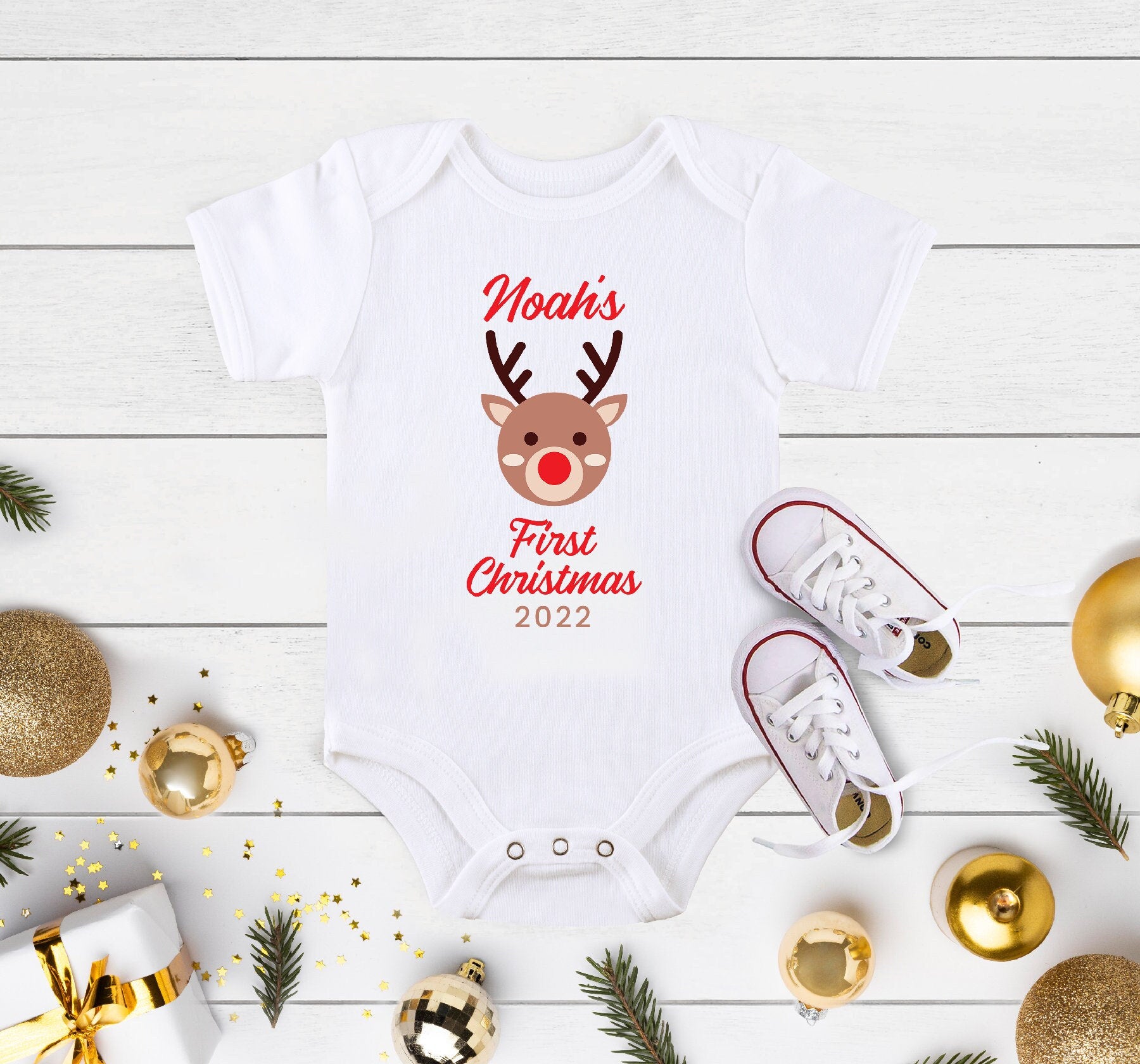 First Christmas Custom Onesie®, Personalized Christmas Onesie®, Newborn Baby Home Coming Gift, Personalized Christmas Onesie®