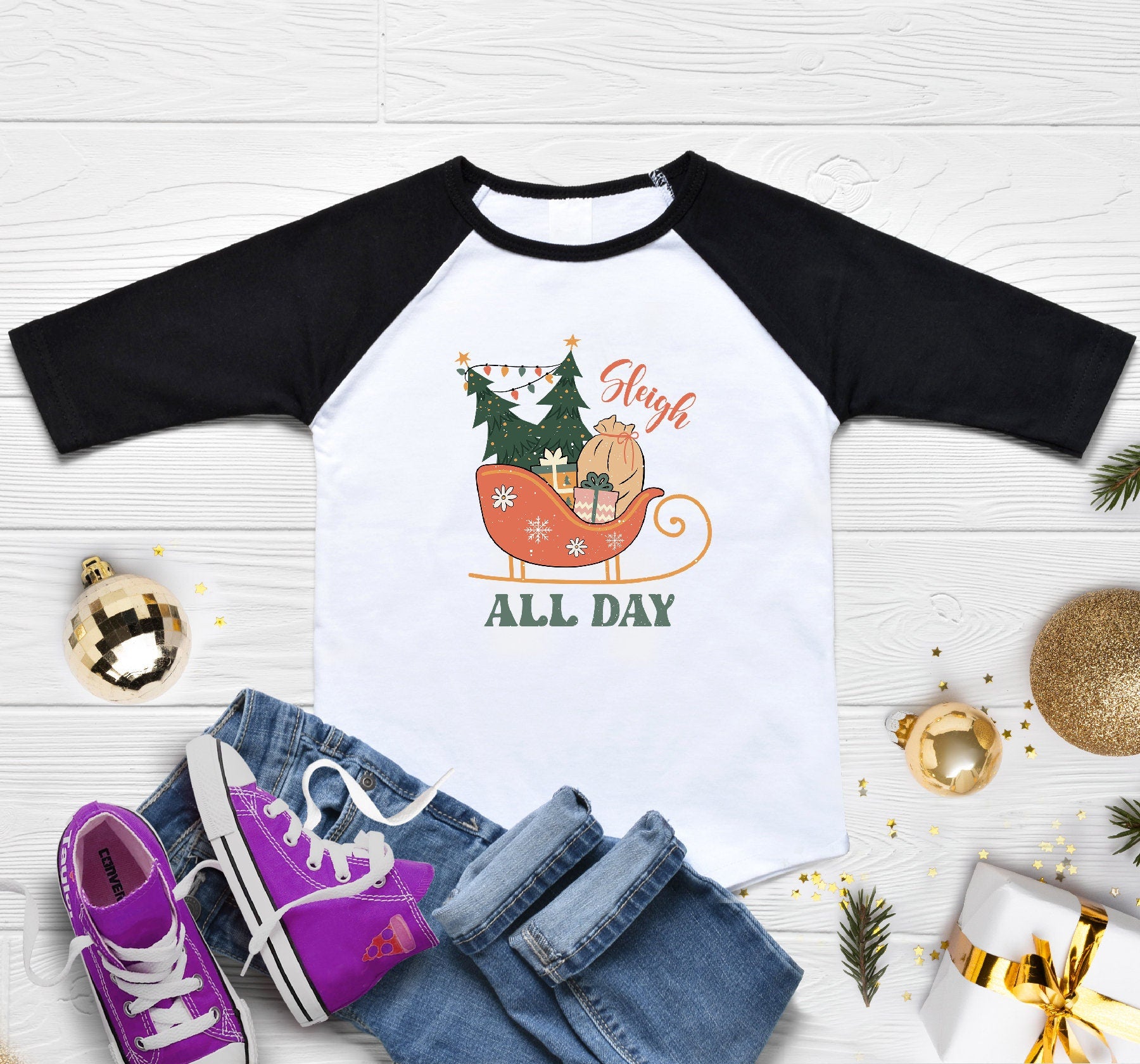 Sleigh All Day Onesie®, Christmas Onesie®, Reindeer Baby Onesie®, Funny Christmas Kids Shirt, Christmas Mistletoe Onesie®, Christmas Gift