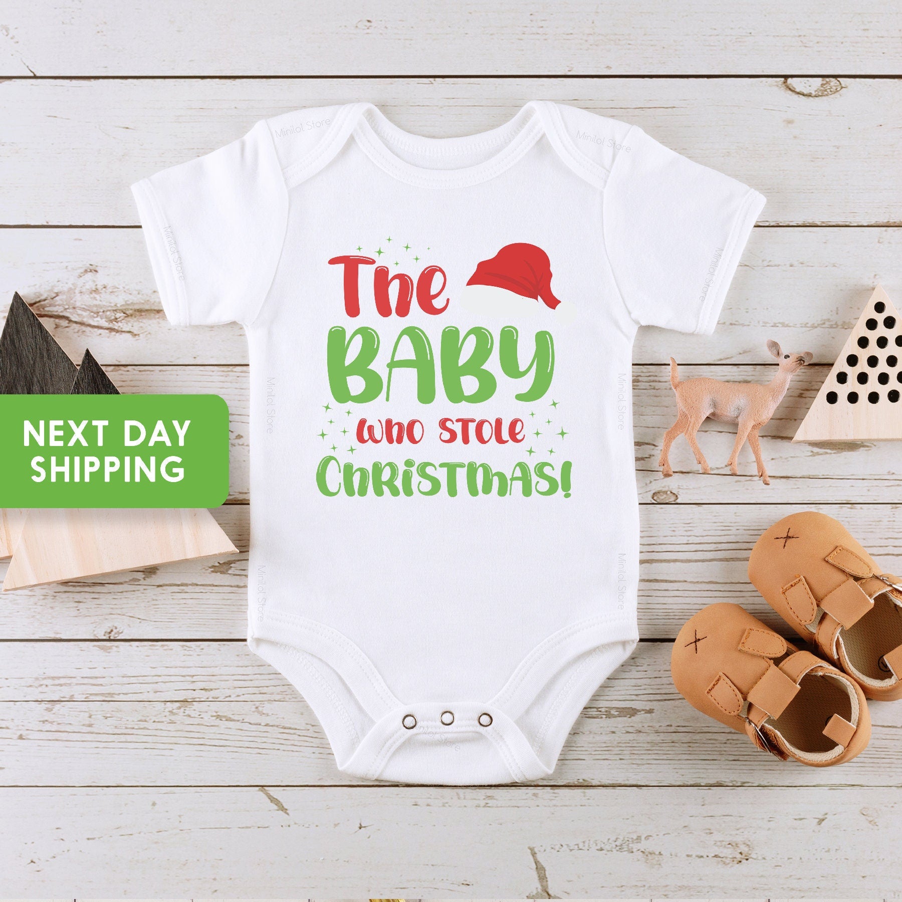 The Baby Who Stole Christmas Onesie®, Cute Onesie® for Pregnancy Announcement, Grinch Onesie®, Baby Shower Gift, Holiday Onesie®