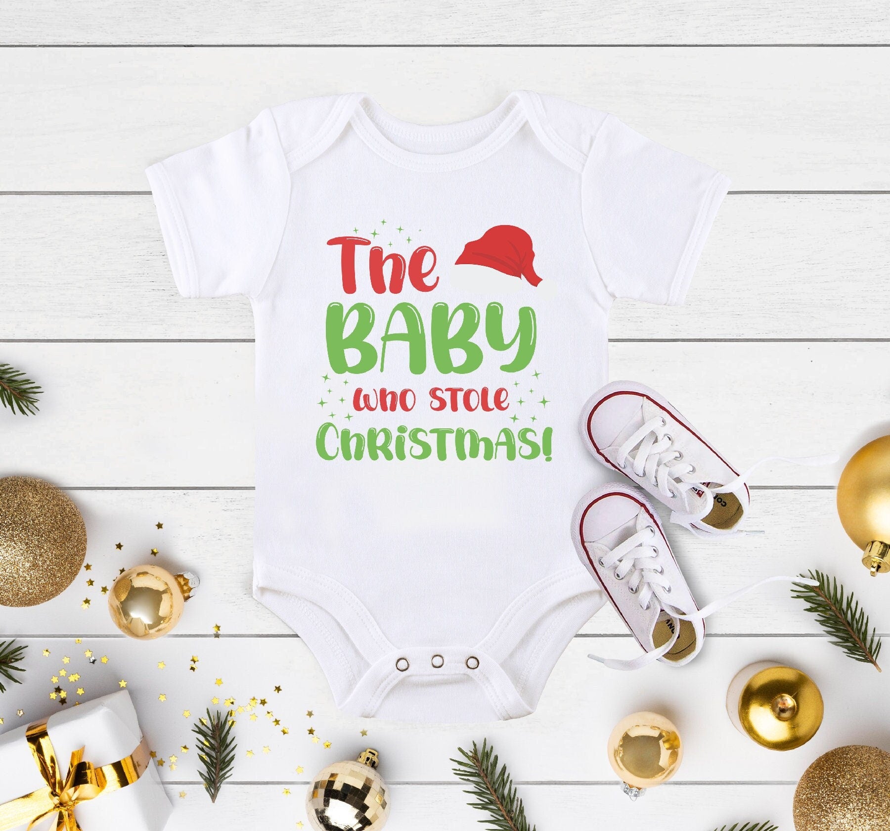 The Baby Who Stole Christmas Onesie®, Cute Onesie® for Pregnancy Announcement, Grinch Onesie®, Baby Shower Gift, Holiday Onesie®