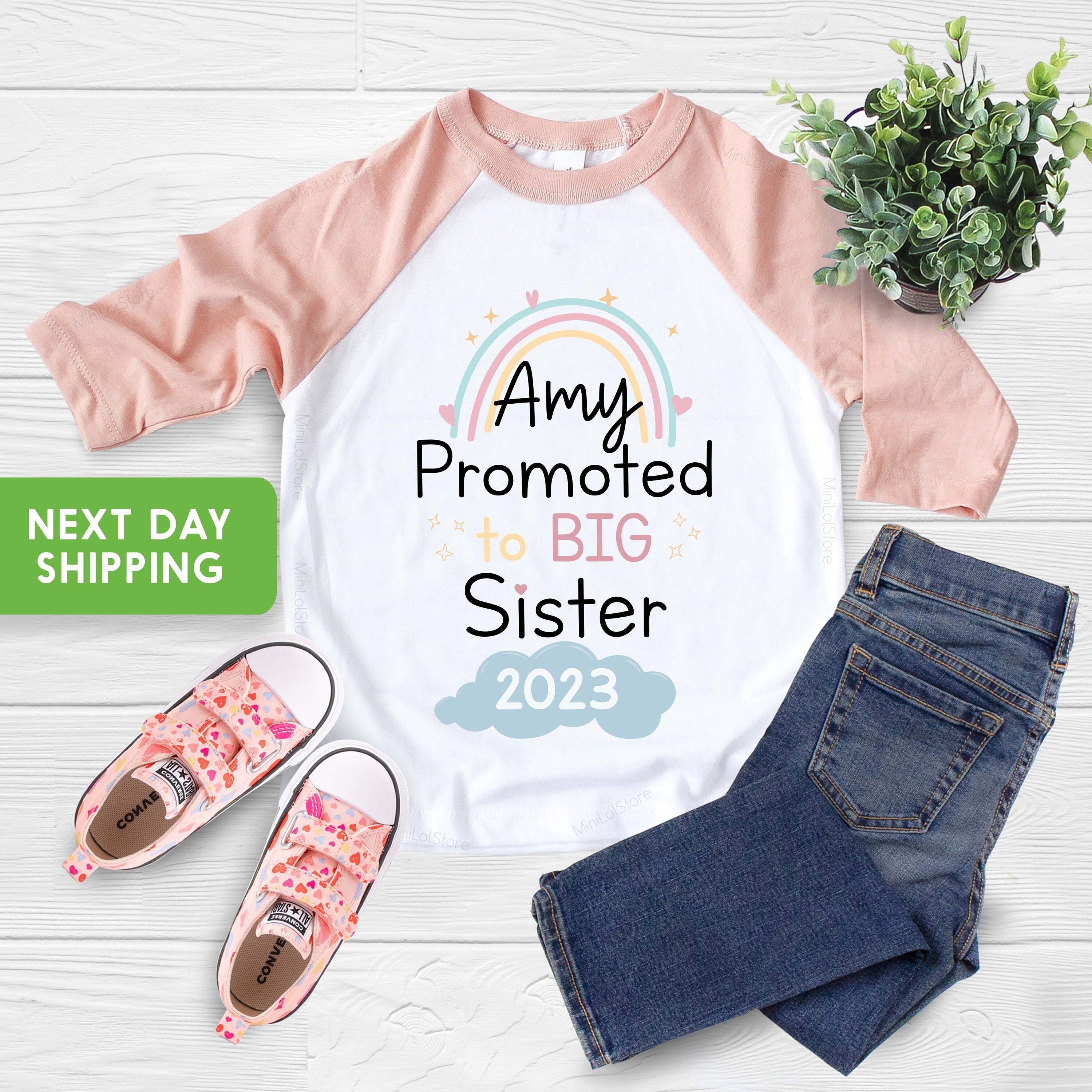 Promoted to Big Sister Shirt, Custom Name Big Sister Reveal Shirt, Personalized Name Big Sister Announcement Shirt, Baby Announcement