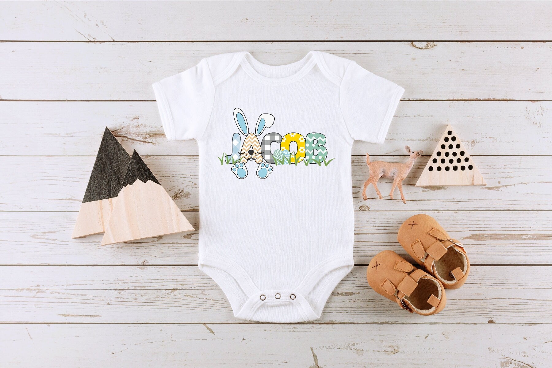 Personalized Baby Boy Easter Onesie®, Boy Name Bunny Onesie®, Baby Name Easter Onesie®, Easter Bunny Name Onesie®, Baby Boy Easter Onesie®