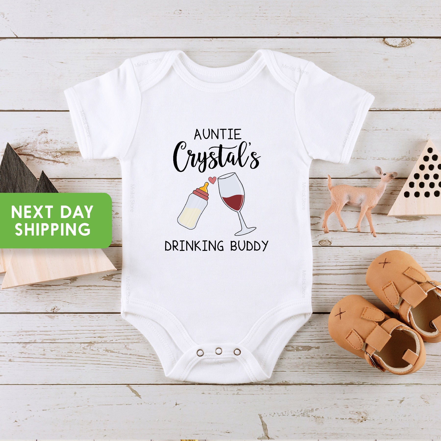 Aunties Drinking Buddie Baby Onesie®, Personalized Baby Shower Gift from Auntie, Funny Baby Gift From Auntie, Cute Auntie Baby Onesie®