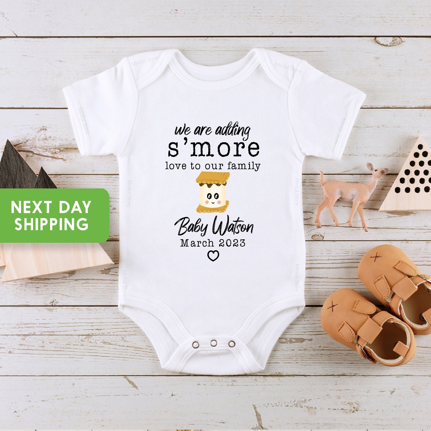 S'more Pregnancy Reveal Onesie®, Adding Smore Love Onesie®, S'more Onesie®, Sibling Pregnancy Announcement, Custom Due Date, New Baby