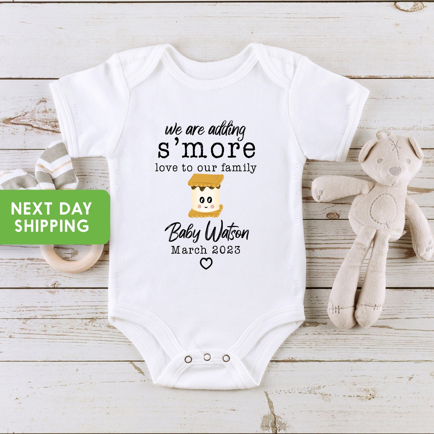 S'more Pregnancy Reveal Onesie®, Adding Smore Love Onesie®, S'more Onesie®, Sibling Pregnancy Announcement, Custom Due Date, New Baby