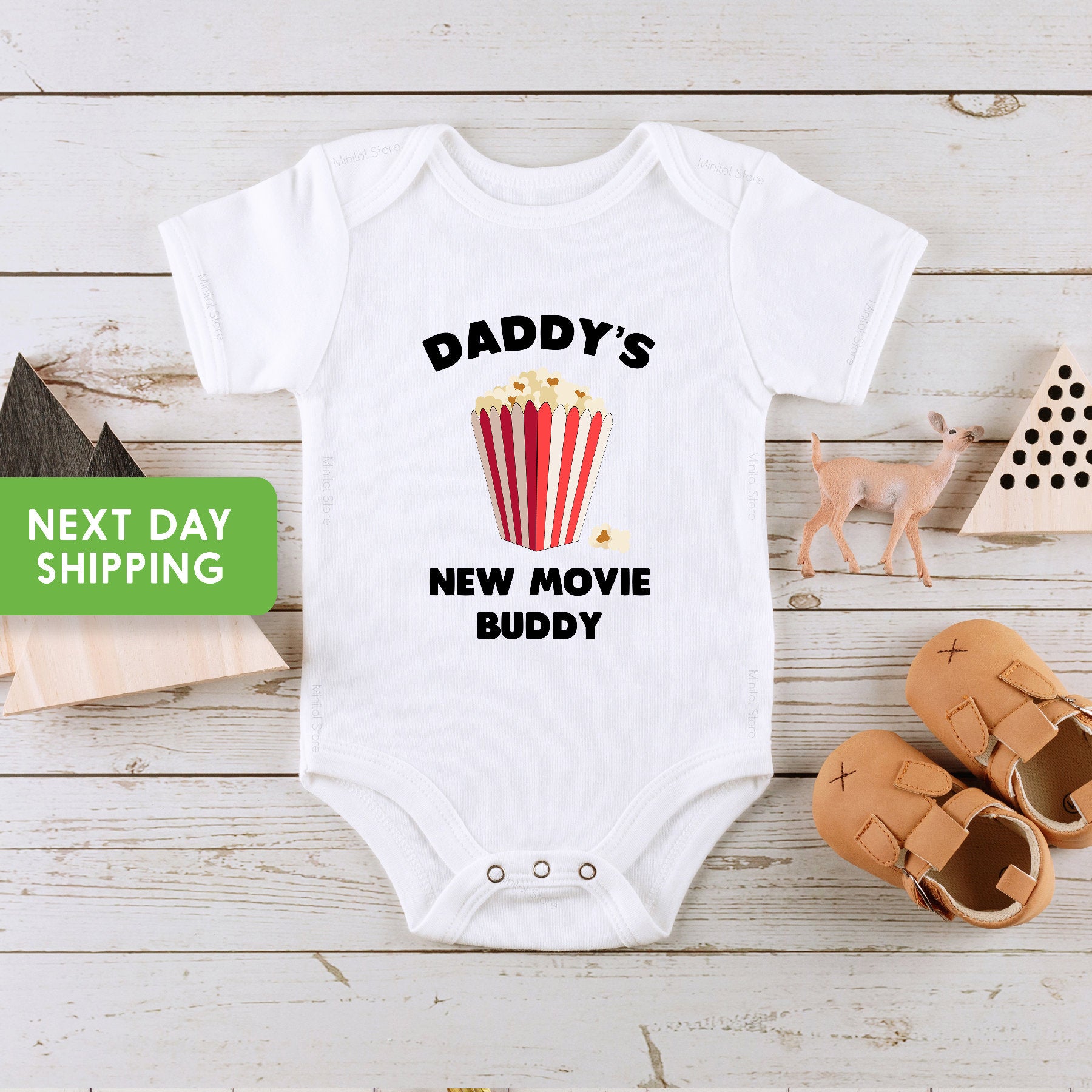 Daddy's New Movie Buddy Onesie®, Cute Baby Bodysuit, New Baby Onesie®, Father's Day Gift, Pregnancy Announcement, Going to be a Dad