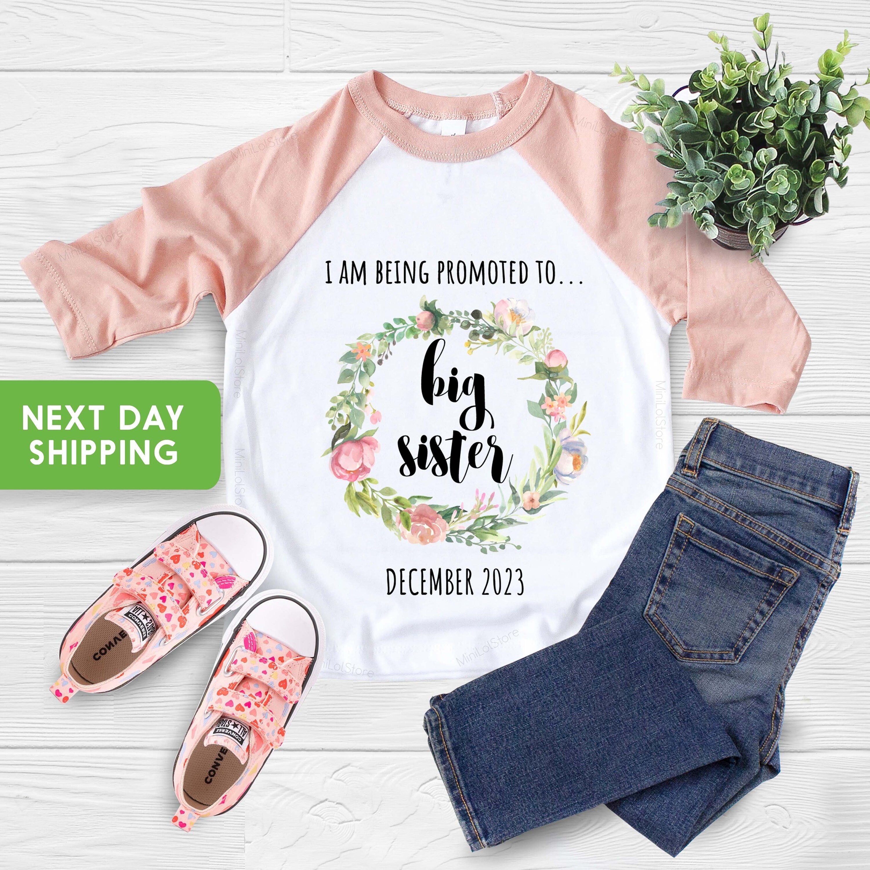 Promoted to Big Sister Kids Shirt, Pregnancy Announcement Shirt, I'm Going To Be a Big Sister Toddler Shirt, Floral Design Big Sister