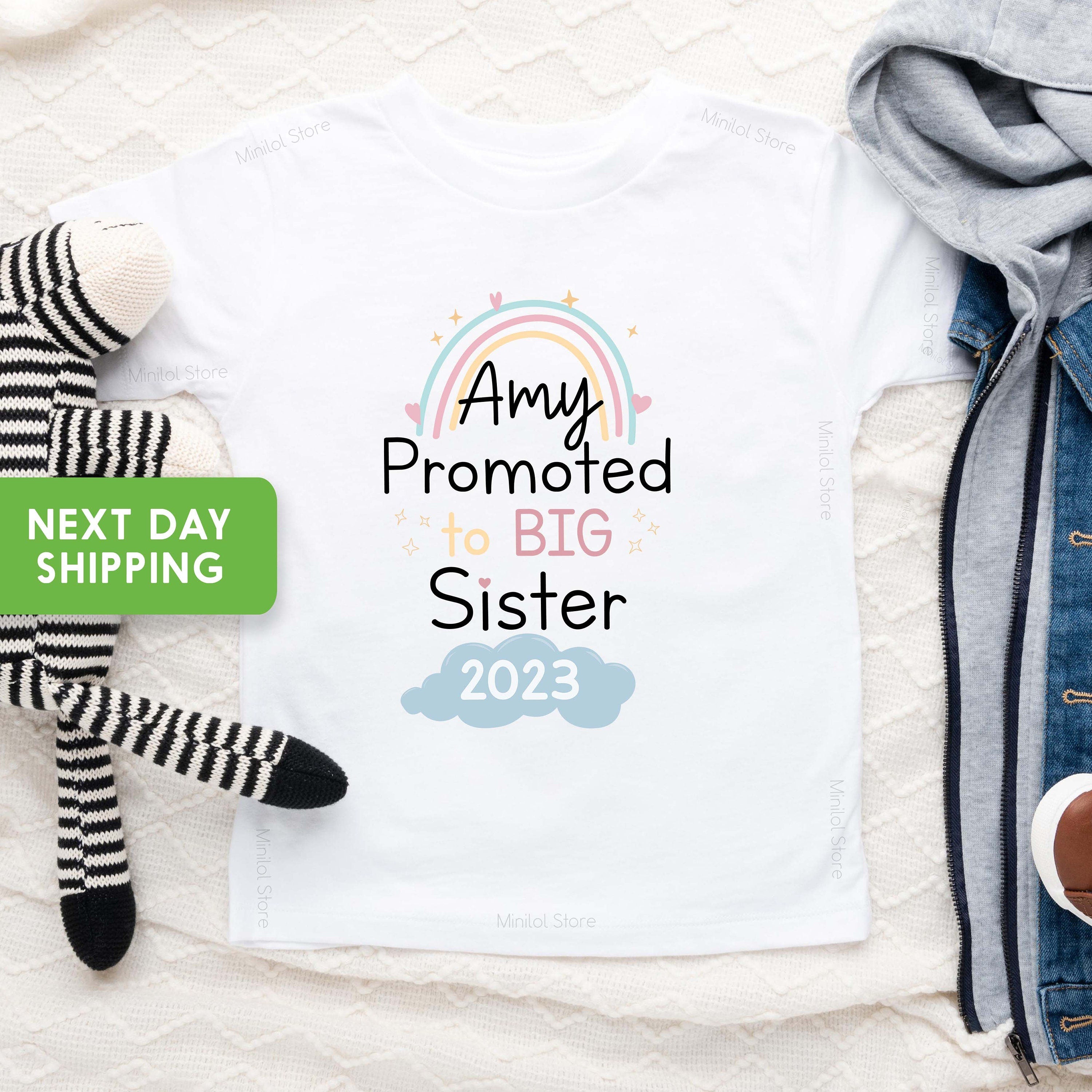 Personalized Name Big Sister Announcement Shirt, Custom Name Big Sister Reveal Shirt, Promoted to Big Sister Shirt,  Baby Announcement