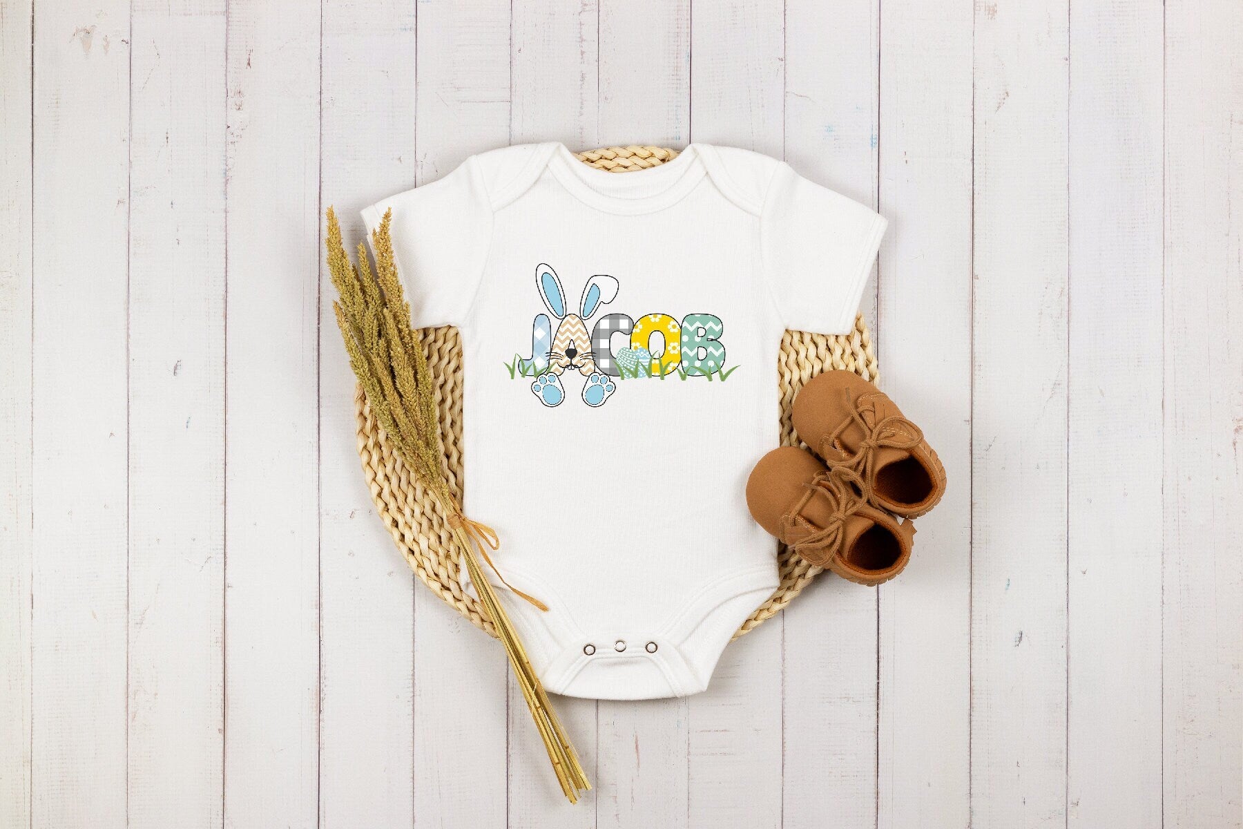 Personalized Baby Boy Easter Onesie®, Boy Name Bunny Onesie®, Baby Name Easter Onesie®, Easter Bunny Name Onesie®, Baby Boy Easter Onesie®