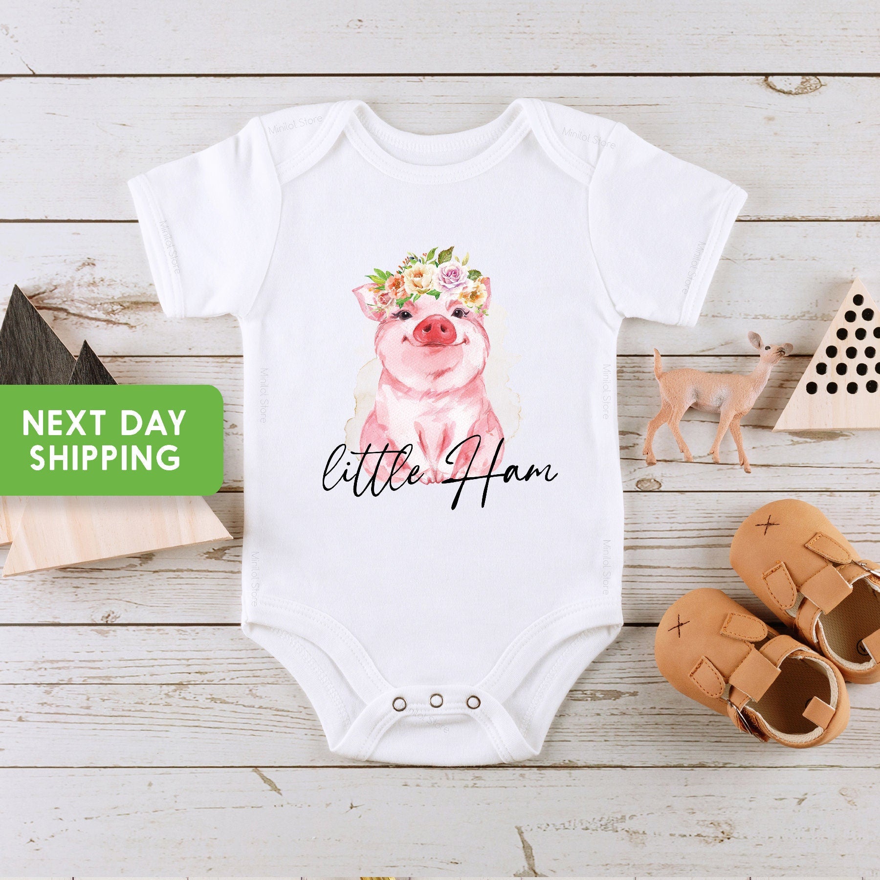 Little Ham Baby Onesie®, Little Pig Onesie®, Farm Baby Onesie®, Cute Farm Girl Onesie®, Farm Animal Baby Onesie®, Baby Shower Gift