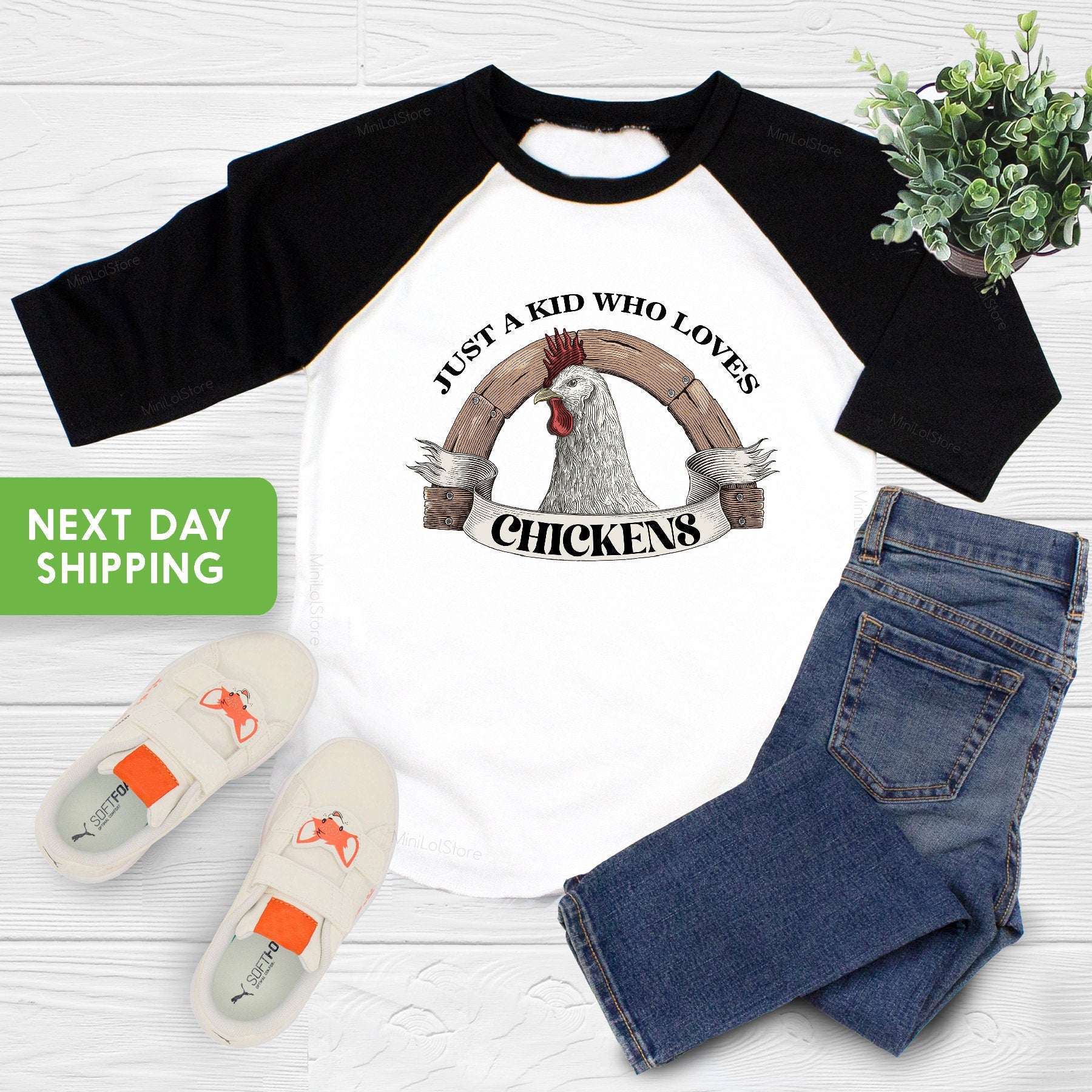 Just A Kid Who Loves Chickens Raglan Shirt, Cute I Love Chicken Kids Shirt, Animal Themed Tops for Kids, Funny Shirt, Baby Shower Gift